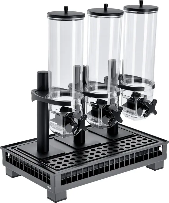 VEGA Portland Triple Muesli and Cereal Dispenser Set of 4 Pieces, Tritan Shatterproof Containers 3x4L, GN 1/1 Powder-Coated Steel Buffet Box, Anthracite