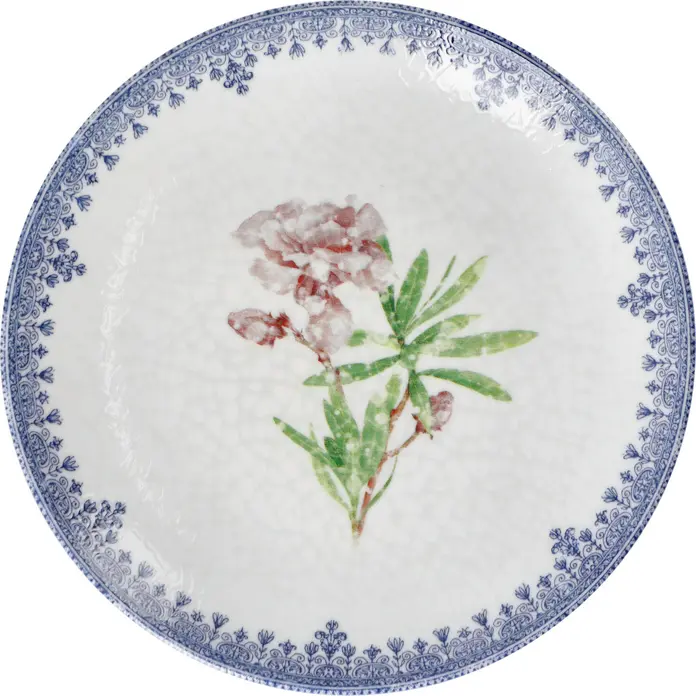 VEGA Nonna Porcelain Flat Plates, Floral Decorative Design, 24.5 cm Diameter, Dishwasher and Microwave Safe, Set of 6
