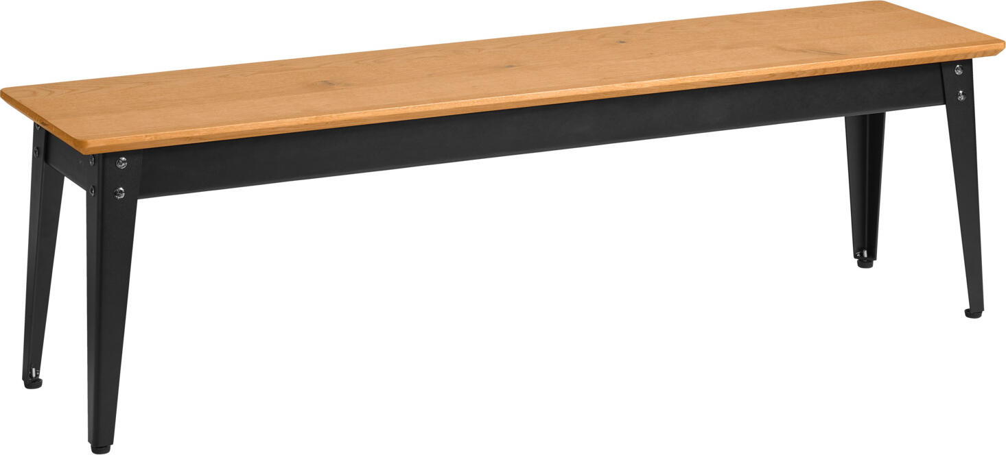 VEGA LUSINI Solutions GmbH Bench Acerios 2-seater Sitzbank Acerios 2-Sitzer Bench Acerios 2-seater; 35x160x46 cm (WxDxH); seat wild oak, base black Sitzbank Acerios 2-Sitzer; 35x160x46 cm (BxTxH); Sitz wildeiche, Gestell schwarz Bench made of powder-coated black steel frame and real wood veneered material top as seat. Equipped with adjustable glides. Easy to clean. Only suitable for indoor use. Please order matching table of the series Acerios at the same time. Bank aus pulverbeschichtetem, schwarzen Stahlgestell und echtholzfurnierten Werkstoffplatten als Sitzfläche. Mit Verstellgleiter ausgestattet. Pflegeleicht. Nur für den Innenbereich geeignet. Passenden Tisch der Serie Acerios gleich dazu bestellen. Die Sitzbank ist FSC™-zertifiziert. LUSINI ist davon überzeugt, dass Wälder für unsere Zukunft unverzichtbar sind. Deshalb setzen wir uns für FSC™-zertifizierte Produkte ein (FSC™ N003150). So können wir Ihnen helfen, bessere Kaufentscheidungen zum Wohle unserer Wälder zu treffen. www.fsc.org