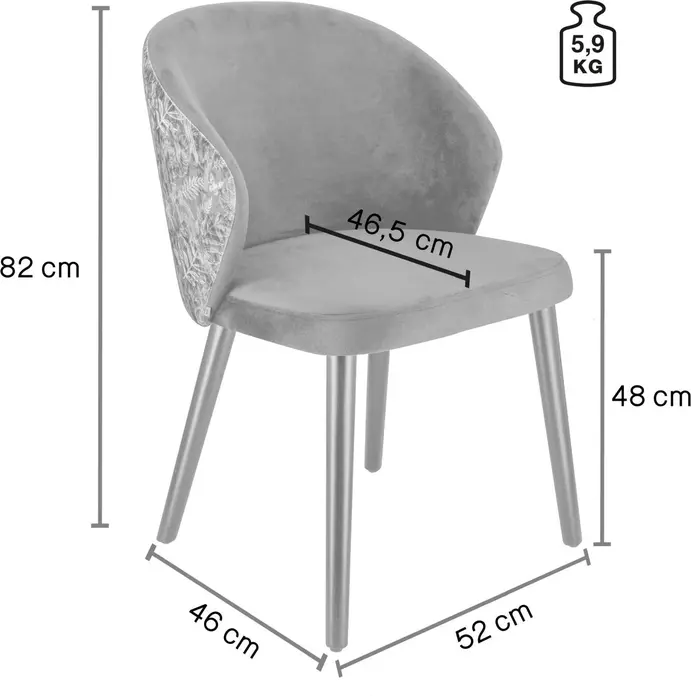 Scaun VEGA Chair Floral Ergonomic Tapitat, Catifea Albastra cu Imprimeu Tropical cu Papagali, Baza din Lemn de Fag Lacreuit, 54x59x82 cm, Max 160 kg