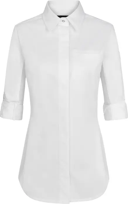 Jobeline Women's Chef Jacket Advanced, WERIN TEC Light, 58% Cotton 42% Polyester, Breathable Stretch Fabric, Long Sleeves, White, Size 46