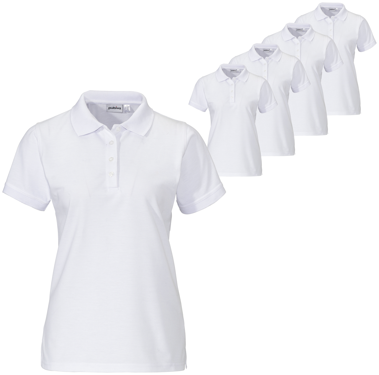 Pulsiva Sunny Women's Half-Sleeved Polo Shirt, Classic Piqué Blend 200 g/m², Easy-Care Polyester Cotton, Set of 5 Pieces
