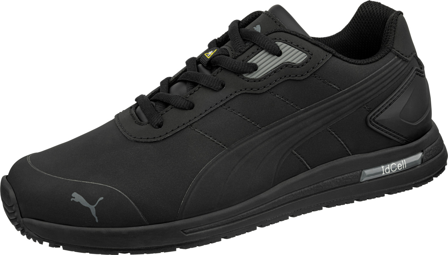 Puma Safety ISM GmbH Safety shoe Bounce Schutzschuh Bounce Safety shoe Bounce; Size EU 47; black Schutzschuh Bounce; Schuhgröße 47; schwarz The Bounce shoe combines maximum protection with outstanding comfort and modern technology. Equipped with microfiber and a sturdy fiberglass toe cap, it offers both flexibility and reliable protection. A cushioning element in the heel area provides pleasant cushioning and relief with every step. The Grippaz sole impresses with its innovative 360° pivot point technology, which enables optimum freedom of movement while ensuring a secure grip when turning and changing direction. This feature makes the shoe ideal for dynamic working environments. With protection class S3, the shoe meets all relevant safety requirements and provides reliable protection against moisture and water. The PU midsole with idCell element and the evercushion® MAX insole (removable) ensure outstanding comfort and cushioning. The composite protective toe cap and the puncture-resistant FAP element ensure safety for your feet.  The Grippaz sole also ensures a non-slip grip, even on slippery or wet surfaces. The Bounce shoe is also breathable and resistant to cleaning agents, animal fats and acids. Der Bounce Schuh vereint höchsten Schutz mit herausragendem Komfort und moderner Technologie. Ausgestattet mit Mikrofaser und einer stabilen Fiberglaskappe bietet er sowohl Flexibilität als auch zuverlässigen Schutz. Ein dämpfendes Element im Fersenbereich sorgt für angenehme Dämpfung und Entlastung bei jedem Schritt. Die Grippaz Sohle überzeugt mit einer innovativen 360°-Drehpunkt-Technologie, die eine optimale Bewegungsfreiheit ermöglicht und gleichzeitig für sicheren Halt bei Drehungen und Richtungswechseln sorgt. Diese Funktion macht den Schuh ideal für dynamische Arbeitsumgebungen. Mit der Schutzklasse S3 erfüllt der Schuh alle relevanten Sicherheitsanforderungen und schützt zuverlässig vor Feuchtigkeit und Wasser. Die PU Zwischensohle mit idCell Element und die evercushion® MAX Einlegesohle (entnehmbar) sorgen für hervorragenden Komfort und Dämpfung. Die Composite Schutzkappe und das durchtrittsicher FAP Element sorgen für Sicherheit für ihre Füße.  Die Grippaz Sohle sorgt zudem für rutschfesten Halt, selbst auf glatten oder nassen Oberflächen. Der Bounce Schuh ist zudem, atmungsaktiv und widerstandsfähig gegenüber Reinigungsmitteln, tierischen Fetten und Säuren.