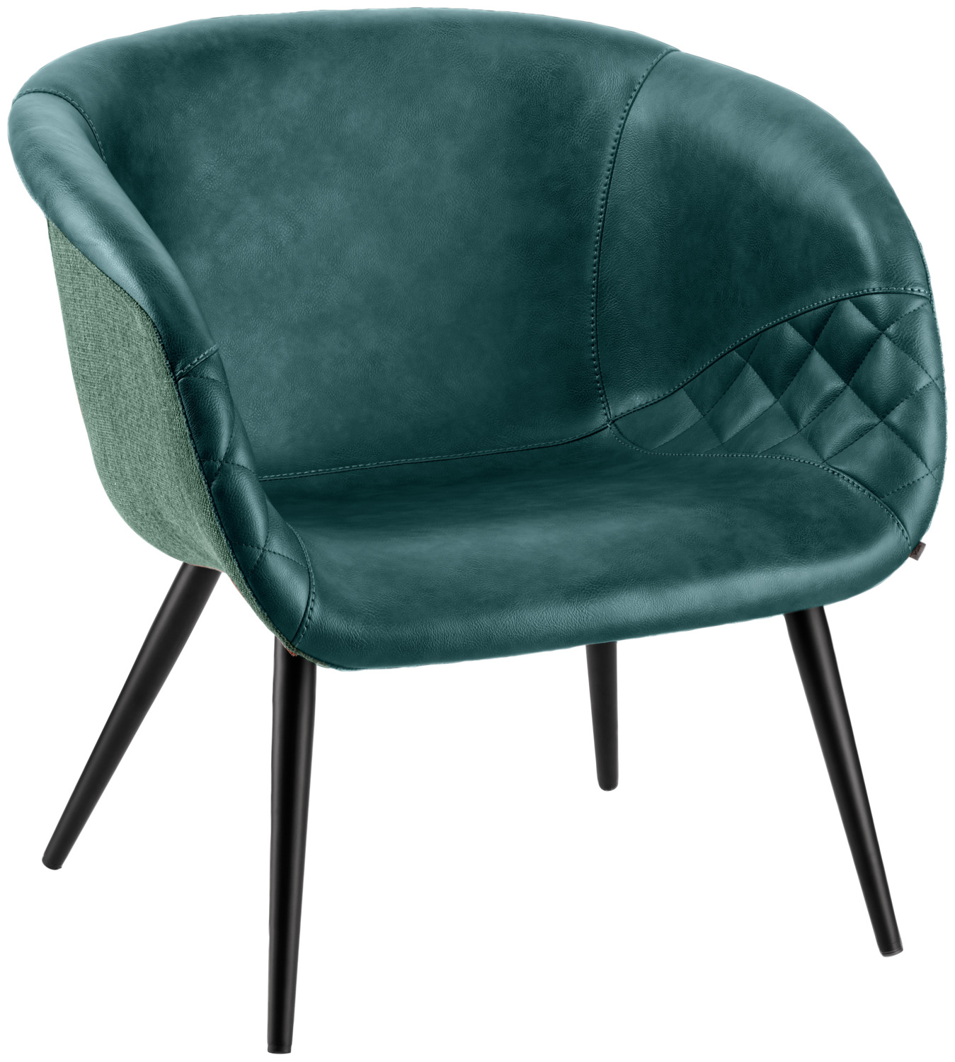 VEGA LUSINI Solutions GmbH Lounge armchair Yankee Loungesessel Yankee Lounge armchair Yankee; 75x68x75.5 cm (WxDxH); seat teal, base black Loungesessel Yankee; 75x68x75.5 cm (BxTxH); Sitz petrol, Gestell schwarz Yankee scores with maximum comfort, low weight, fire protection certification and absolute ease of care. The design impresses with a simple design language combined with elaborately quilted decorative seams. The design is underlined by the successful mix of durable, wipeable and breathable imitation leather and attractive fabric cover (100% polyester), rounded off by the tapered legs made of stainless powder-coated tubular steel with floor-protecting plastic glides. Armchair is delivered disassembled including mounting hardware. Yankee punktet mit maximaler Bequemlichkeit, geringem Gewicht, Brandschutz-Zertifizierung und absoluter Pflegeleichtigkeit. Das Design besticht mit schlichter Formensprache kombiniert mit aufwendig gesteppten Ziernähten. Unterstrichen wird das Design aus dem gelungenen Mix aus strapazierfähigem, abwischbarem und atmungsaktivem Kunstleder und ansprechendem Stoffbezug (100% Polyester), abgerundet durch die konisch zulaufenden Beine aus rostfreiem pulverbeschichtetem Stahlrohr mit Boden schonenden Kunststoffgleitern. Sessel wird zerlegt geliefert inklusive Befestigungsmaterial.