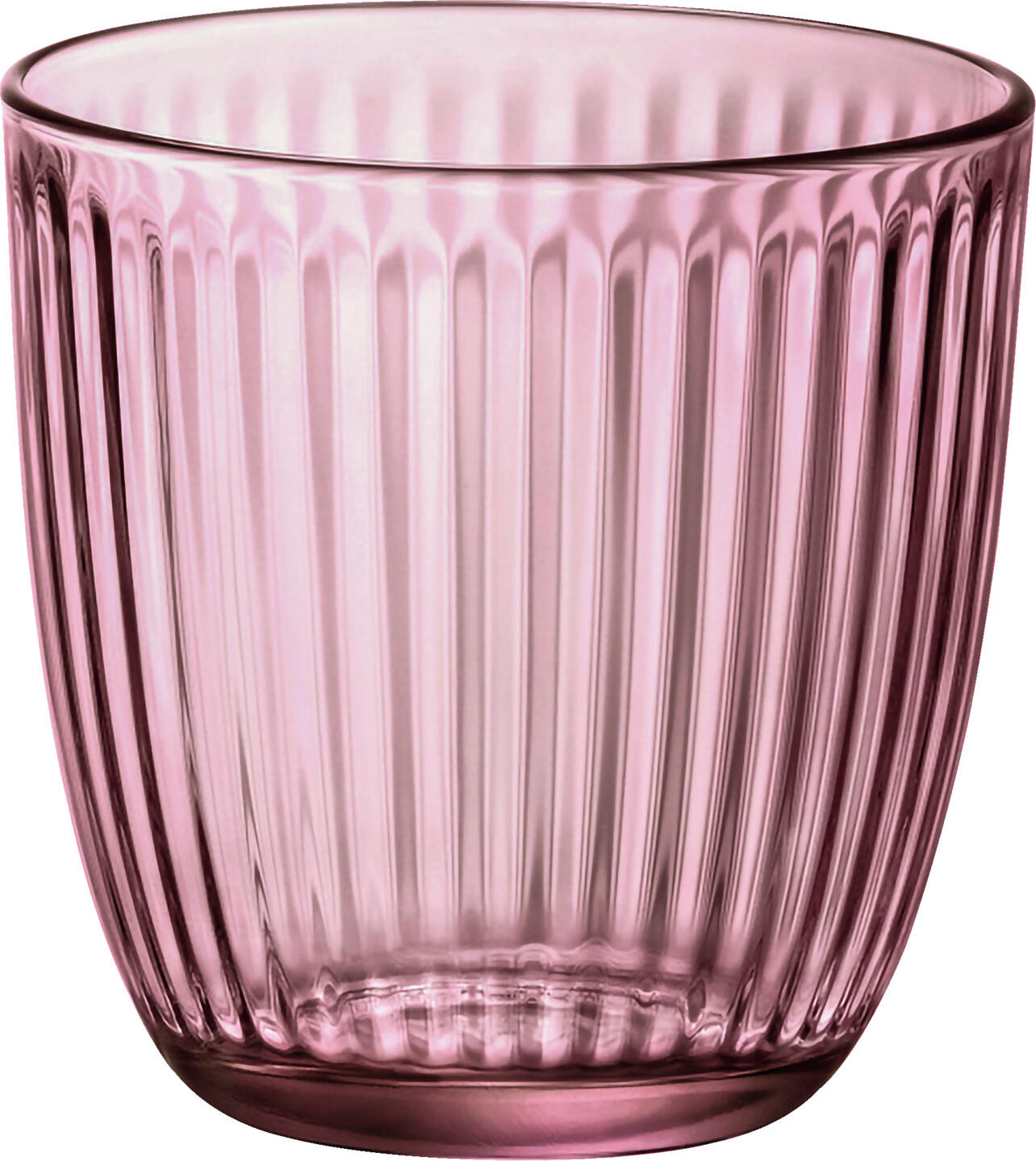 Bormioli Rocco Universal Glass Line Whisky Glasses, Ribbed Design, Antique Pink Multicolor, 290 ml, Glass, Set of 12 Pieces