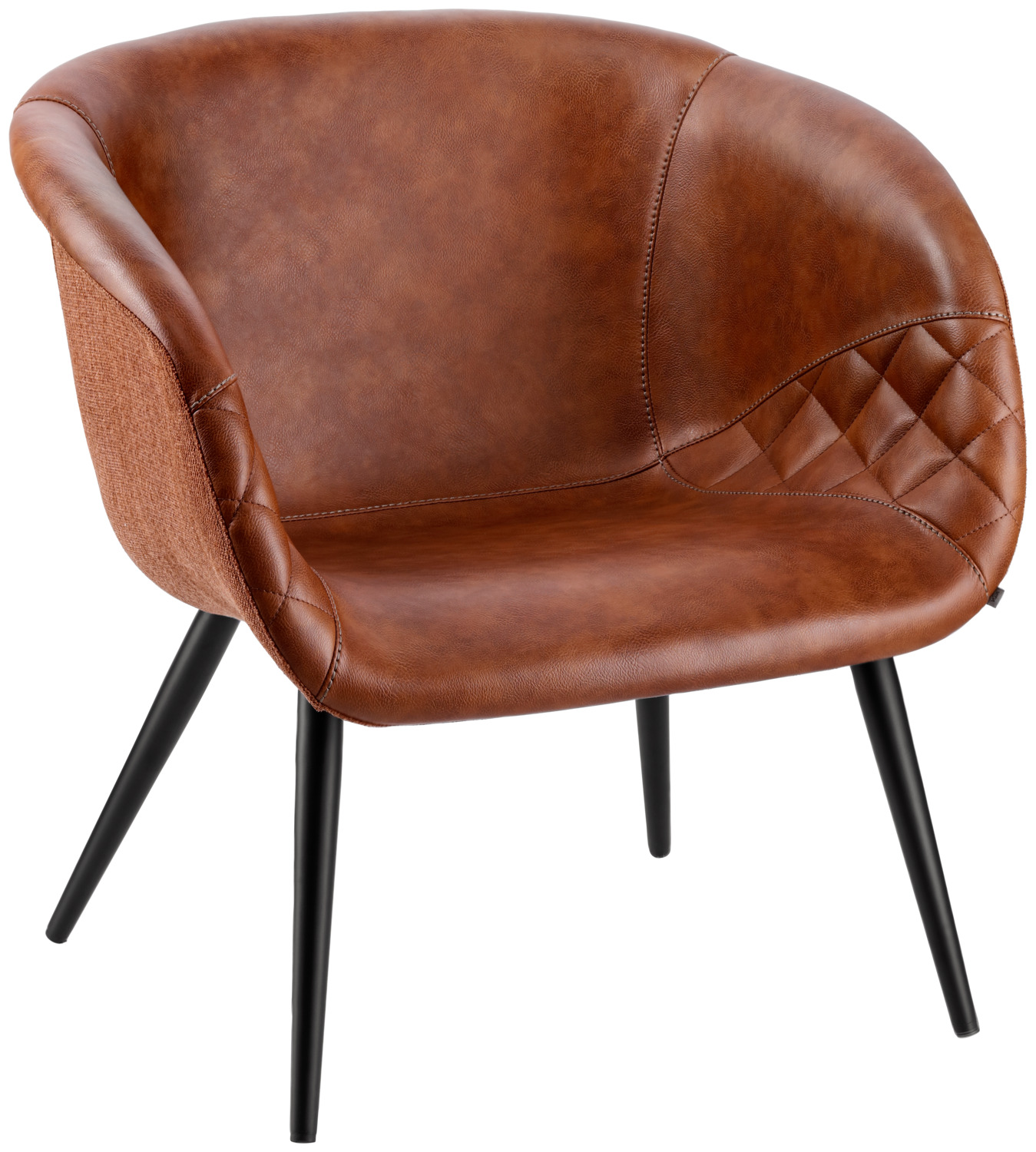 VEGA LUSINI Solutions GmbH Lounge armchair Yankee Loungesessel Yankee Lounge armchair Yankee; 75x68x75.5 cm (WxDxH); seat cognac, base black Loungesessel Yankee; 75x68x75.5 cm (BxTxH); Sitz cognac, Gestell schwarz Yankee scores with maximum comfort, low weight, fire protection certification and absolute ease of care. The design impresses with a simple design language combined with elaborately quilted decorative seams. The design is underlined by the successful mix of durable, wipeable and breathable imitation leather and attractive fabric cover (100% polyester), rounded off by the tapered legs made of stainless powder-coated tubular steel with floor-protecting plastic glides. Armchair is delivered disassembled including mounting hardware. Yankee punktet mit maximaler Bequemlichkeit, geringem Gewicht, Brandschutz-Zertifizierung und absoluter Pflegeleichtigkeit. Das Design besticht mit schlichter Formensprache kombiniert mit aufwendig gesteppten Ziernähten. Unterstrichen wird das Design aus dem gelungenen Mix aus strapazierfähigem, abwischbarem und atmungsaktivem Kunstleder und ansprechendem Stoffbezug (100% Polyester), abgerundet durch die konisch zulaufenden Beine aus rostfreiem pulverbeschichtetem Stahlrohr mit Boden schonenden Kunststoffgleitern. Sessel wird zerlegt geliefert inklusive Befestigungsmaterial.