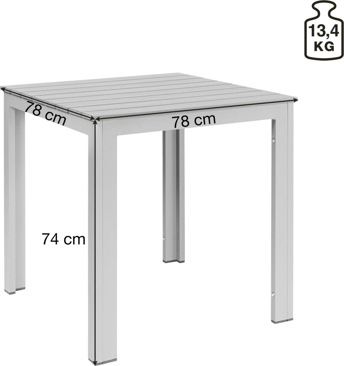 Masa de Gradina Pulsiva Lamero, Cadru Aluminiu Vopsit Electrostatic, Blat Plastic Aspect Lemn, Rezistenta UV si Zgarituri, 80x78x74 cm