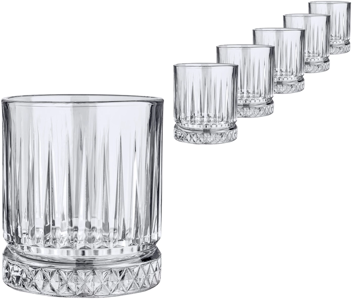 Pasabahçe Pasabahce Bulgaria EAD Whisky glass Elysia 6er-Pack Whiskyglas Elysia 6er-Pack Whisky glass Elysia 6er-Pack; 355 ml, 8.4x9.8 cm (ØxH); transparent; 6 piece / pack Whiskyglas Elysia 6er-Pack; 355 ml, 8.4x9.8 cm (ØxH); transparent; 6 Stück / Pack Whiskey glass with attractive relief on the outside. With ice bottom. Dishwasher safe. Whiskyglas mit attraktivem Relief an der Außenseite. Mit Eisboden. Spülmaschinenfest.