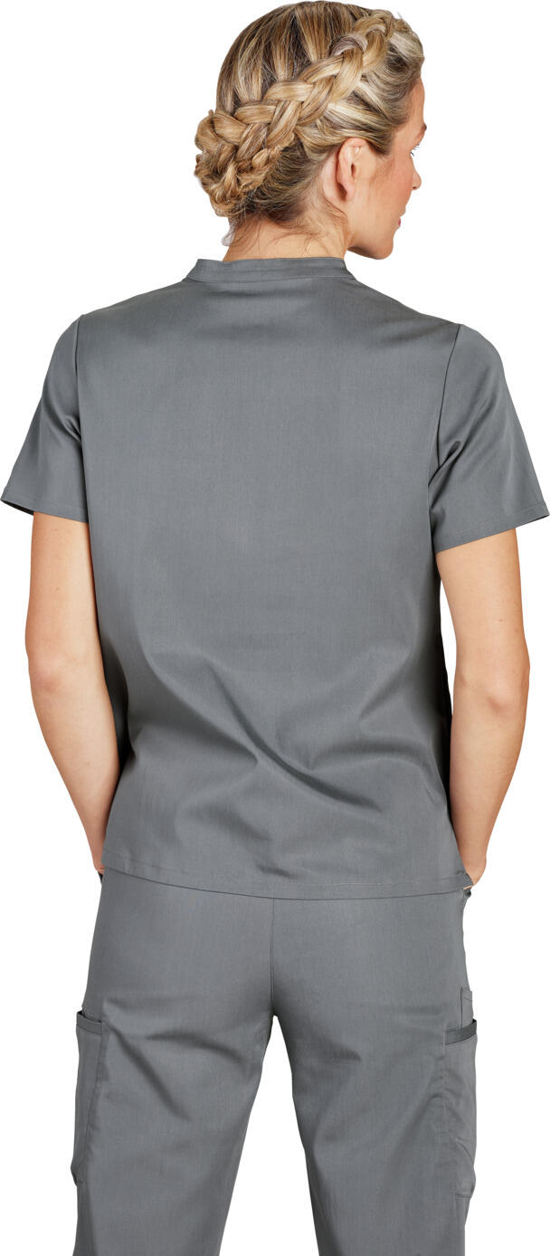 Jobeline Terni Women's Tunic, Lyocell Tencel and Polyester Blend, Short Sleeve Polo Style Nursing Smock with Pockets, Grey, Size S