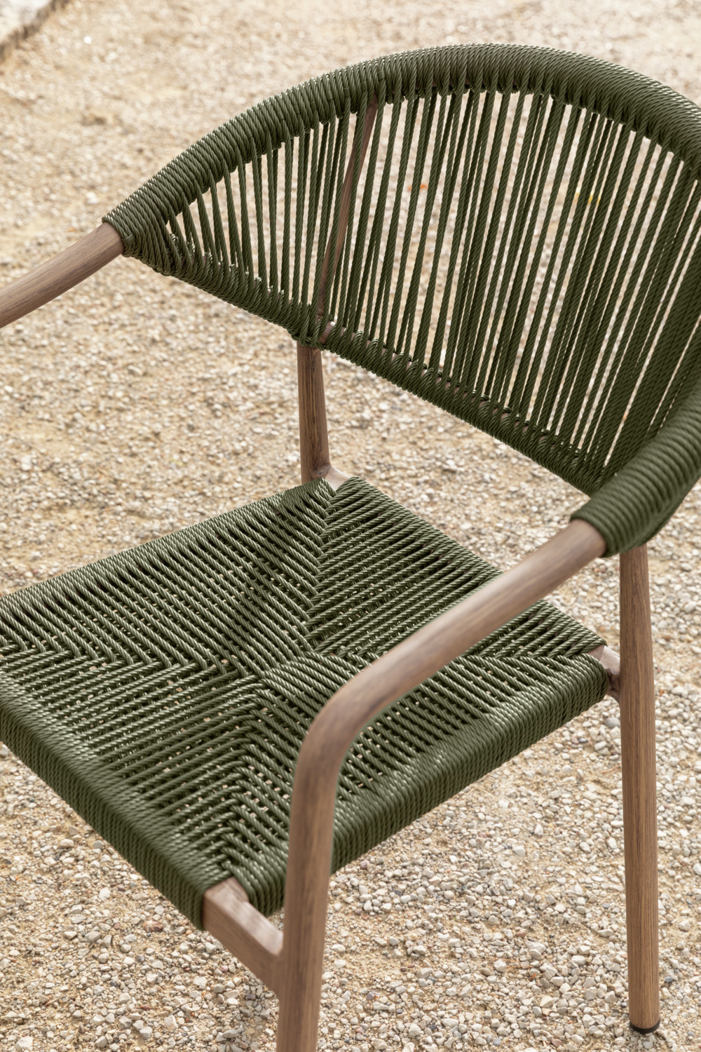VEGA Arion Gastro Outdoor Chair Set of 2, Olive, Aluminium Wood-look Frame, Polyester Rope, Stackable, Weatherproof, 160kg Max Load, 50x43x85 cm