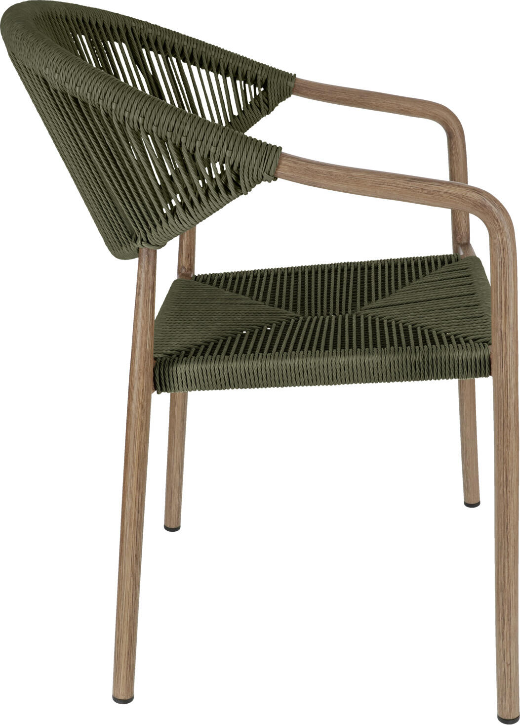 VEGA Arion Gastro Outdoor Chair Set of 2, Olive, Aluminium Wood-look Frame, Polyester Rope, Stackable, Weatherproof, 160kg Max Load, 50x43x85 cm