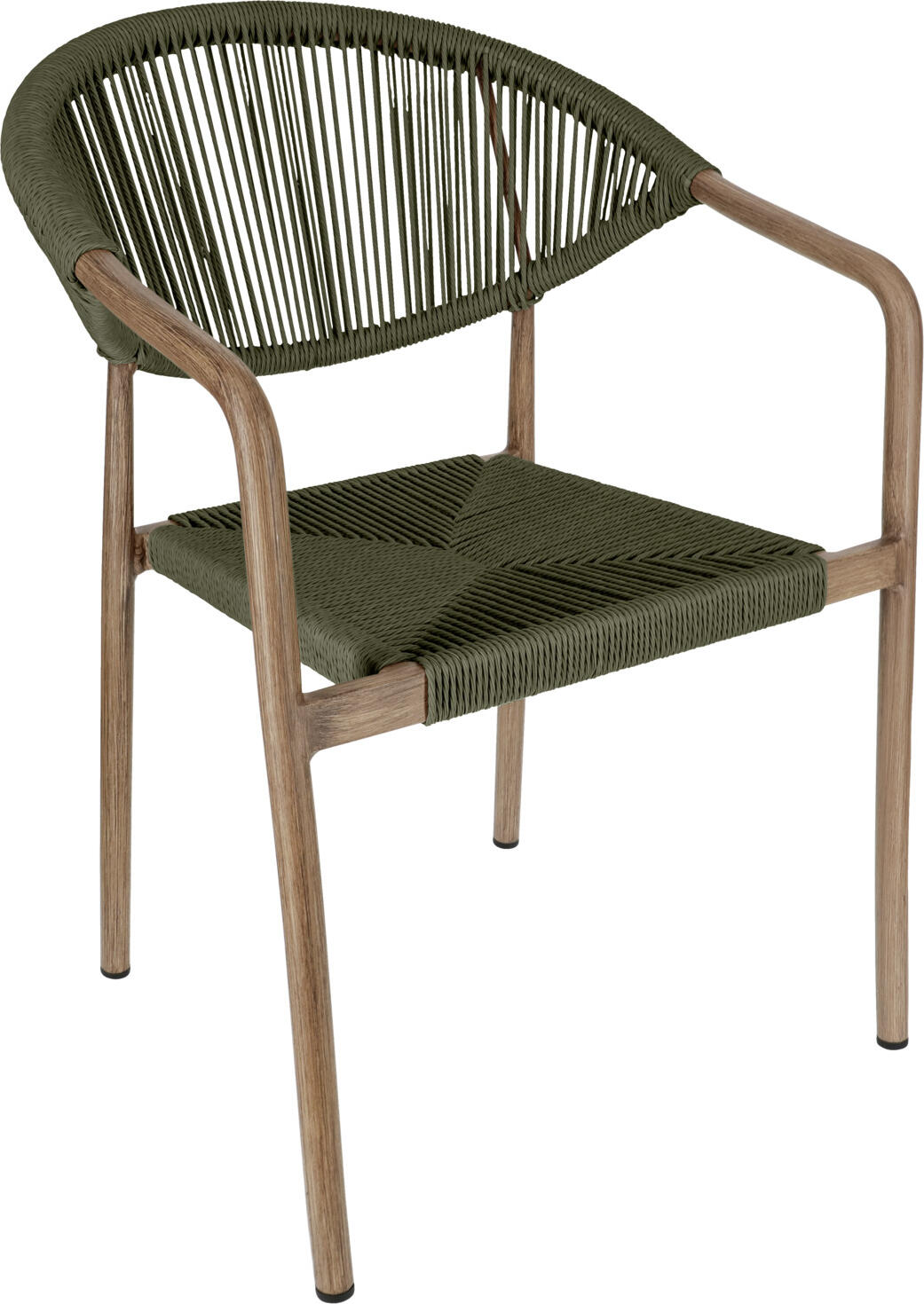 VEGA Arion Gastro Outdoor Chair Set of 2, Olive, Aluminium Wood-look Frame, Polyester Rope, Stackable, Weatherproof, 160kg Max Load, 50x43x85 cm