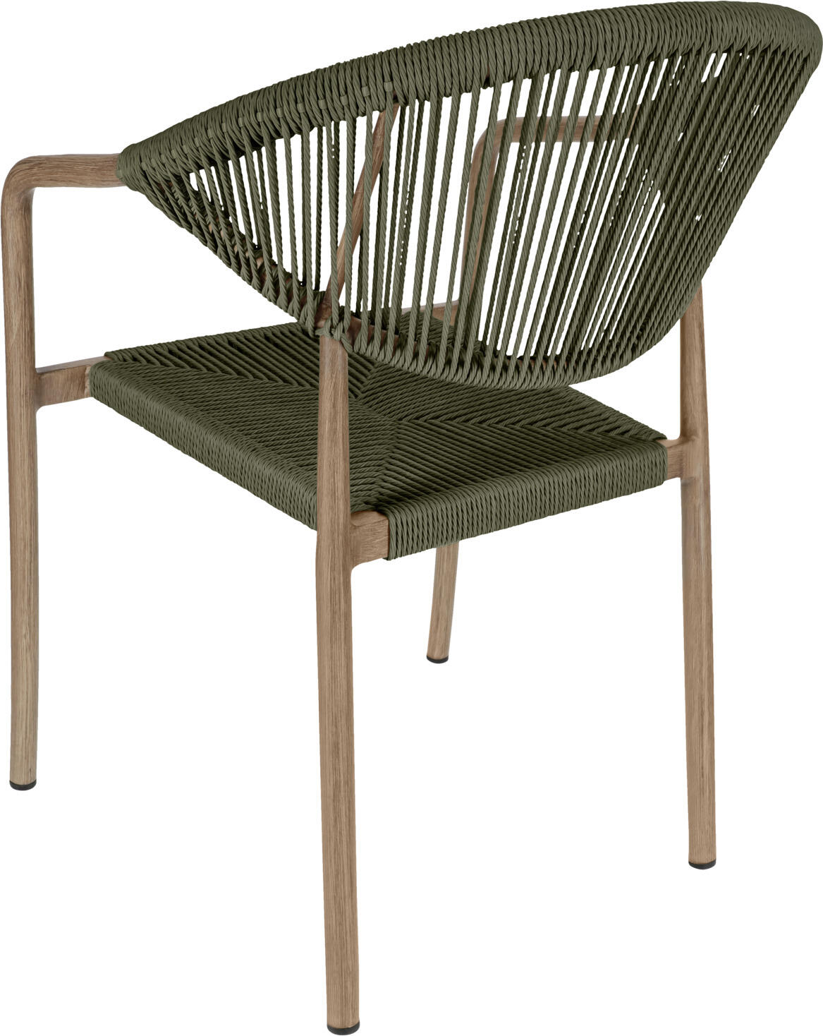 VEGA Arion Gastro Outdoor Chair Set of 2, Olive, Aluminium Wood-look Frame, Polyester Rope, Stackable, Weatherproof, 160kg Max Load, 50x43x85 cm