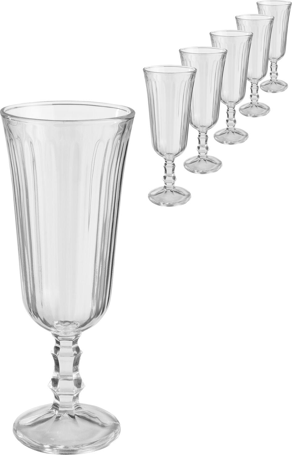 Royal Leerdam Nostalgie Champagne Glasses, Set of 6, 120ml Transparent Ribbed Glass with Faceted Stem, Dishwasher Safe, 5.9x15.4 cm