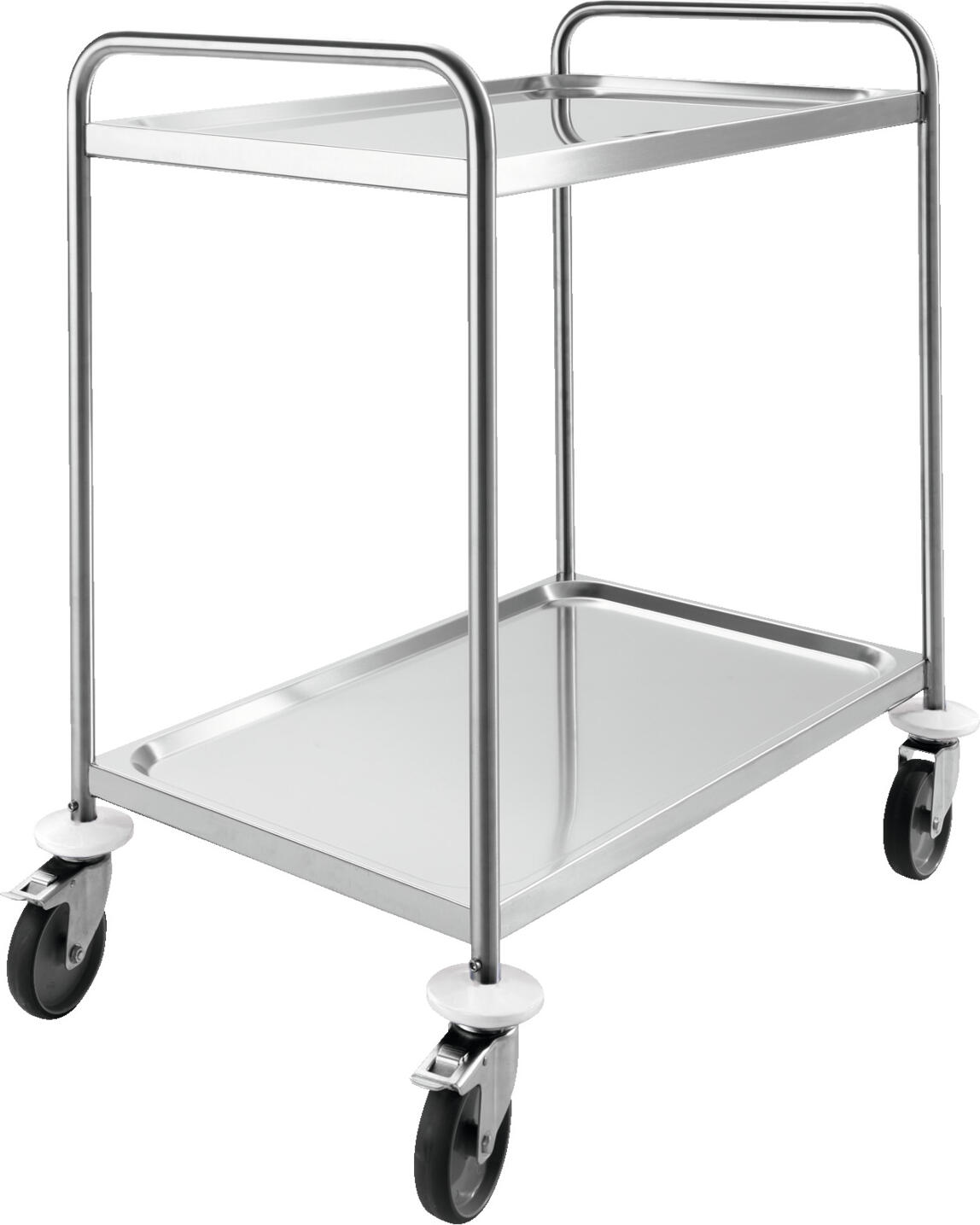 Carucioara de Servire LUSINI Serve, 103 x 53 x 94.5 cm, Otel Inoxidabil 18/10 Crom-Nichel, 2 Rafturi, Rezistenta la Rugina, Covorase Antizgomot, Capacitate 80kg per Raft, 4 Rotile