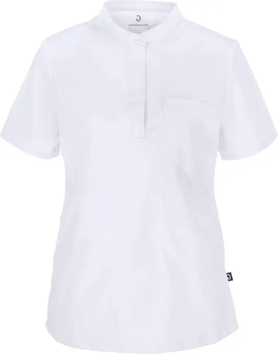 Tunică Jobeline Terni pentru femei, amestec Lyocell Tencel și Poliester, halat de lucru respirabil cu efect răcoritor, guler polo și 3 buzunare, Alb, XL