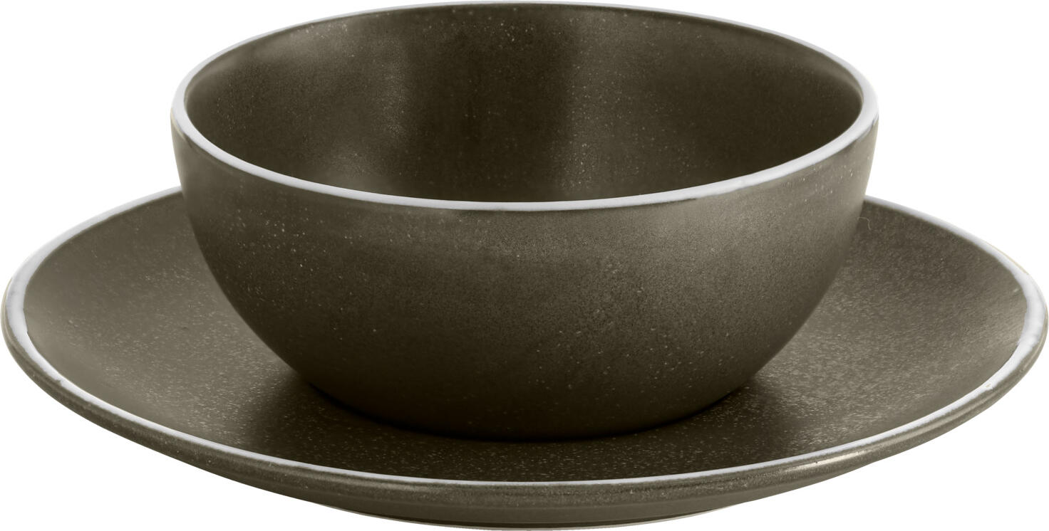 Farfurii pentru boluri din porțelan VEGA Ossora, Taupe Închis, 22.5x1.5 cm, Compatibile cu Mașina de Spălat Vase și Cuptorul cu Microunde, Set de 4 piese