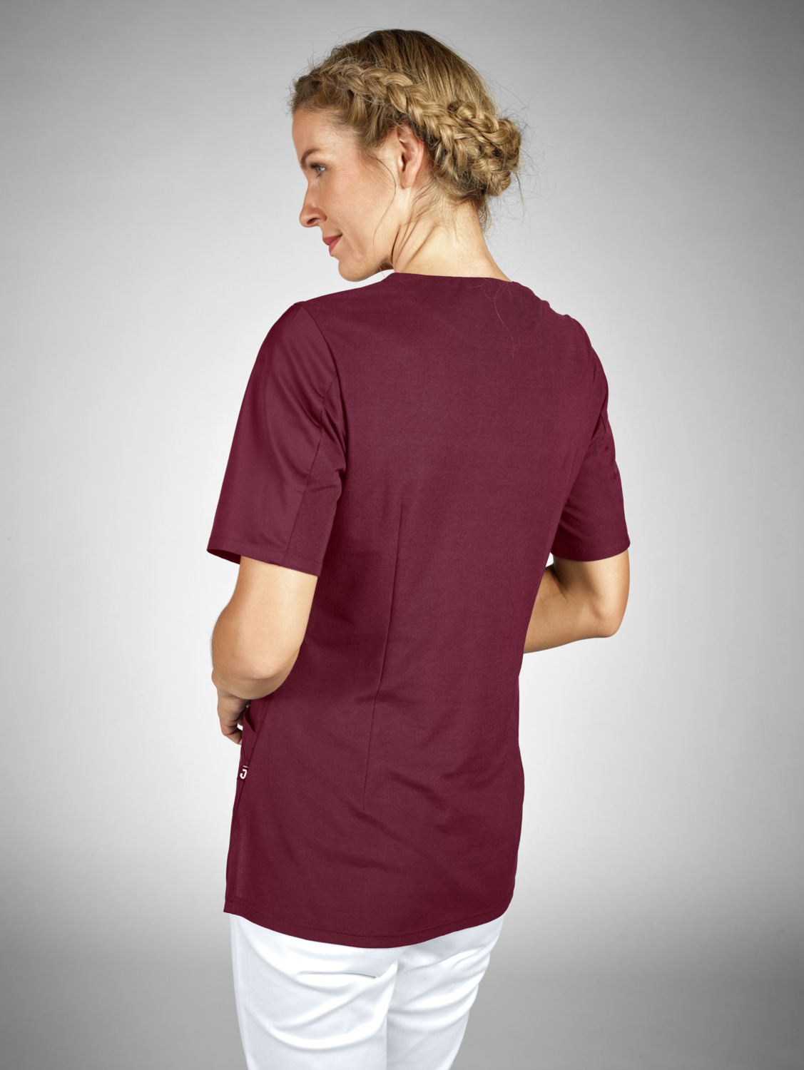 Jobeline Calva Women's Pull-On Tunic, Short-Sleeved V-Neck Medical Scrub, Polyester Cotton Blend with Breathable Piqué Back, 2 Patch Pockets