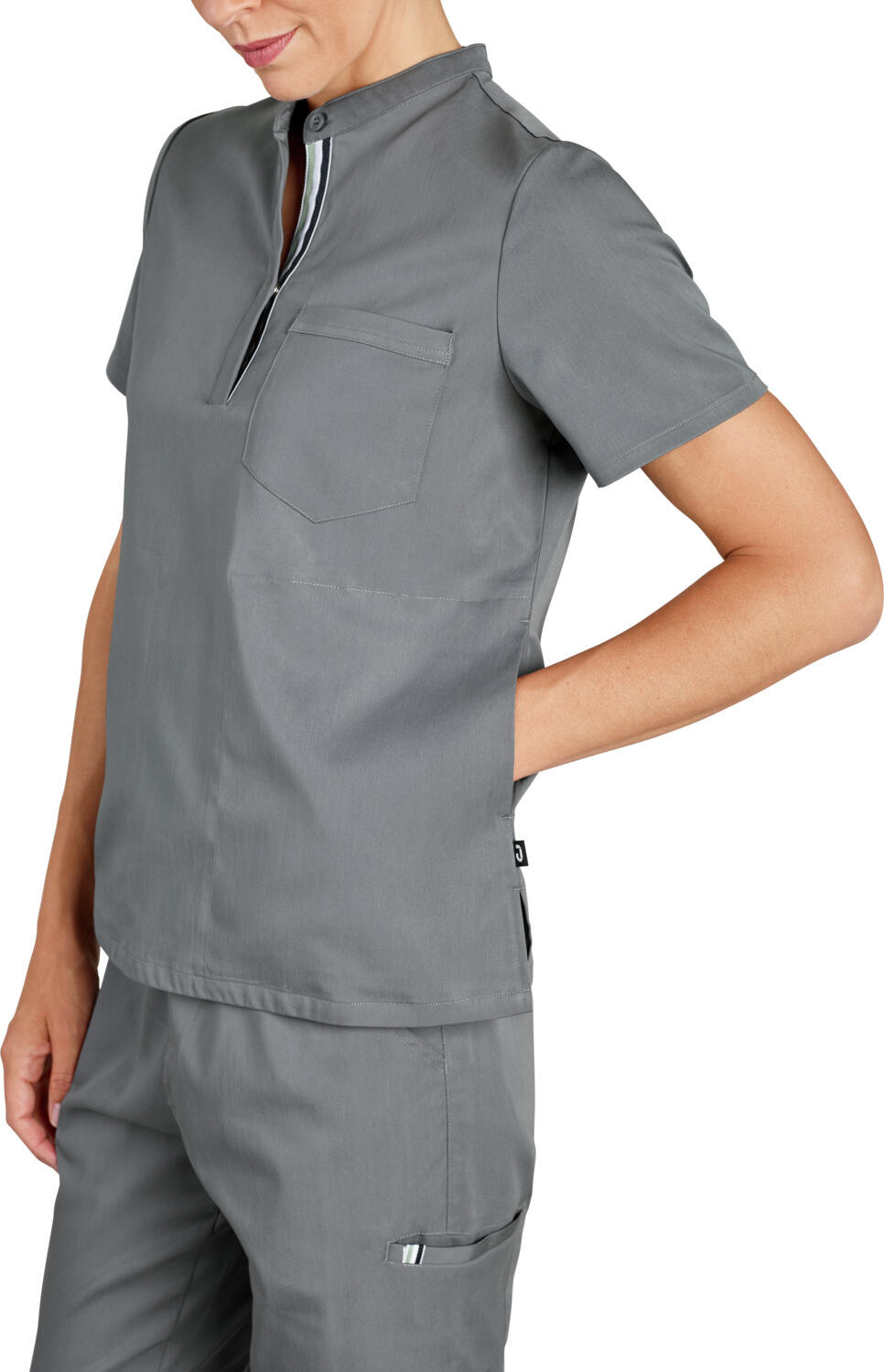 Jobeline Terni Women's Tunic, Lyocell Tencel and Polyester Blend, Polo Style Stand-up Collar, Short Sleeves, Breathable and Durable Medical Scrub
