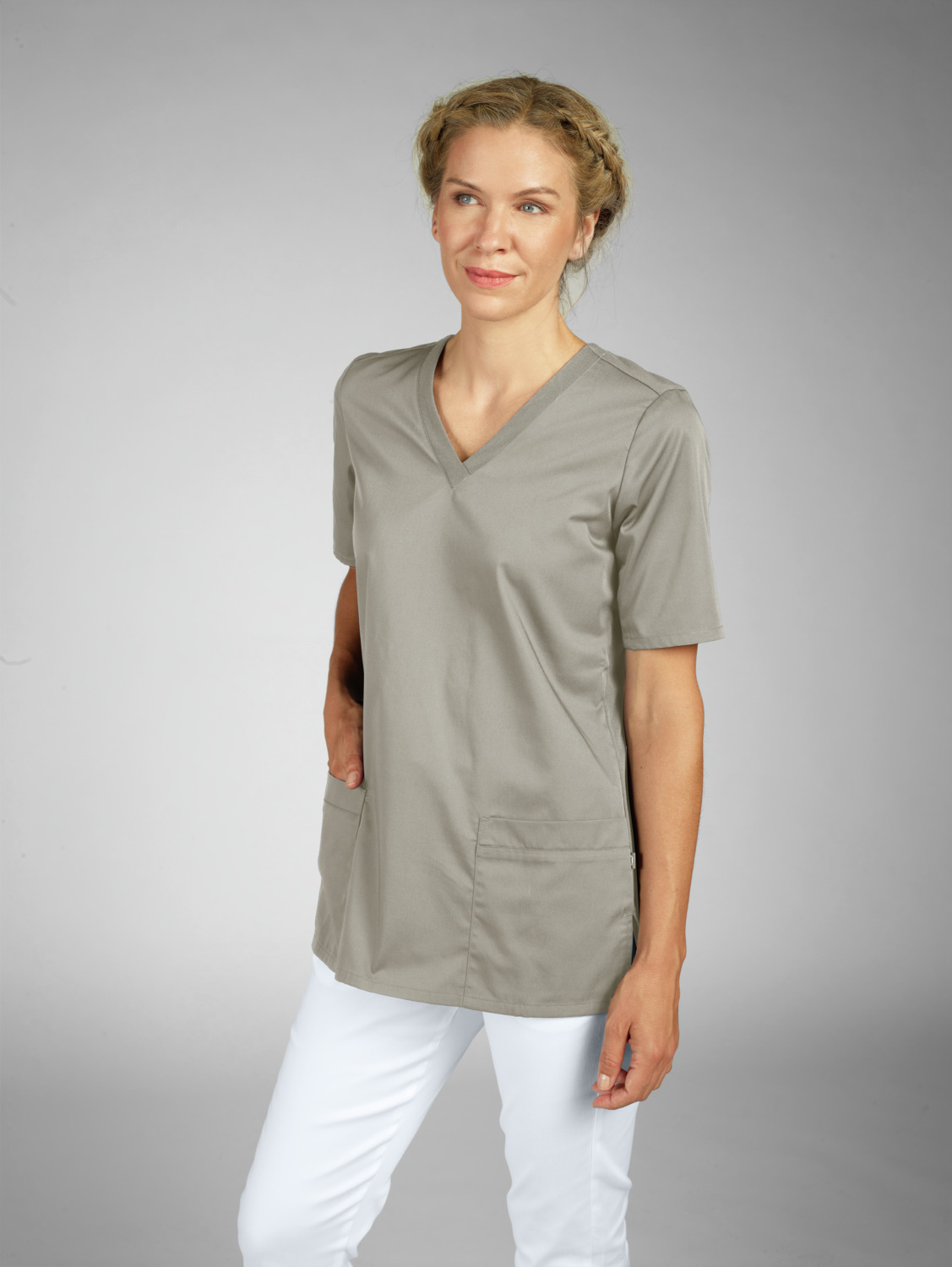 Jobeline Calva Women's Pull-On Tunic, Short-Sleeved V-Neck Medical Scrub, Polyester Cotton Blend with Breathable Piqué Back, Regular Fit, XS