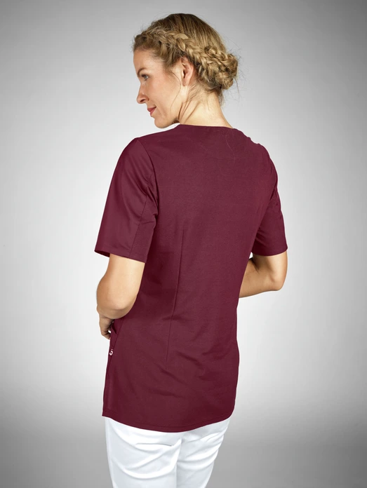 Jobeline Calva Women's Pull-on Tunic, V-neck Short-Sleeved Smock, Breathable Elastic Pique Back, 2 Patch Pockets, 65% Polyester 35% Cotton