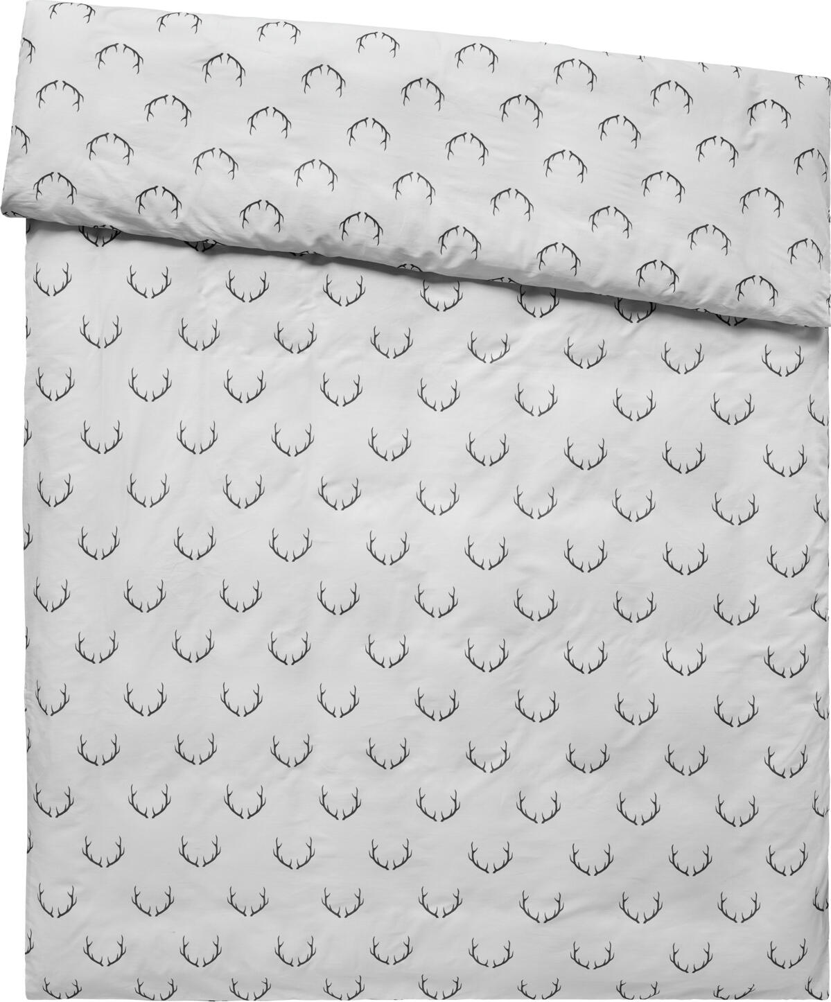 Husa pentru plapuma LUSINI Solutions GmbH Enns, 135x200 cm, 100% Bumbac Percale, 144 TC, Design cu Corne Imprimate, Fermoar, Gri Deschis/Gri Inchis