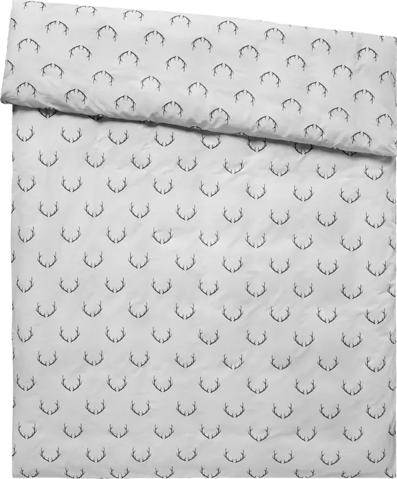 LUSINI Solutions GmbH Enns Duvet Cover, 135x200 cm, 100% Cotton Percale, 144 TC, Printed Antler Design, Zipper Closure, Light-Grey/Dark-Grey