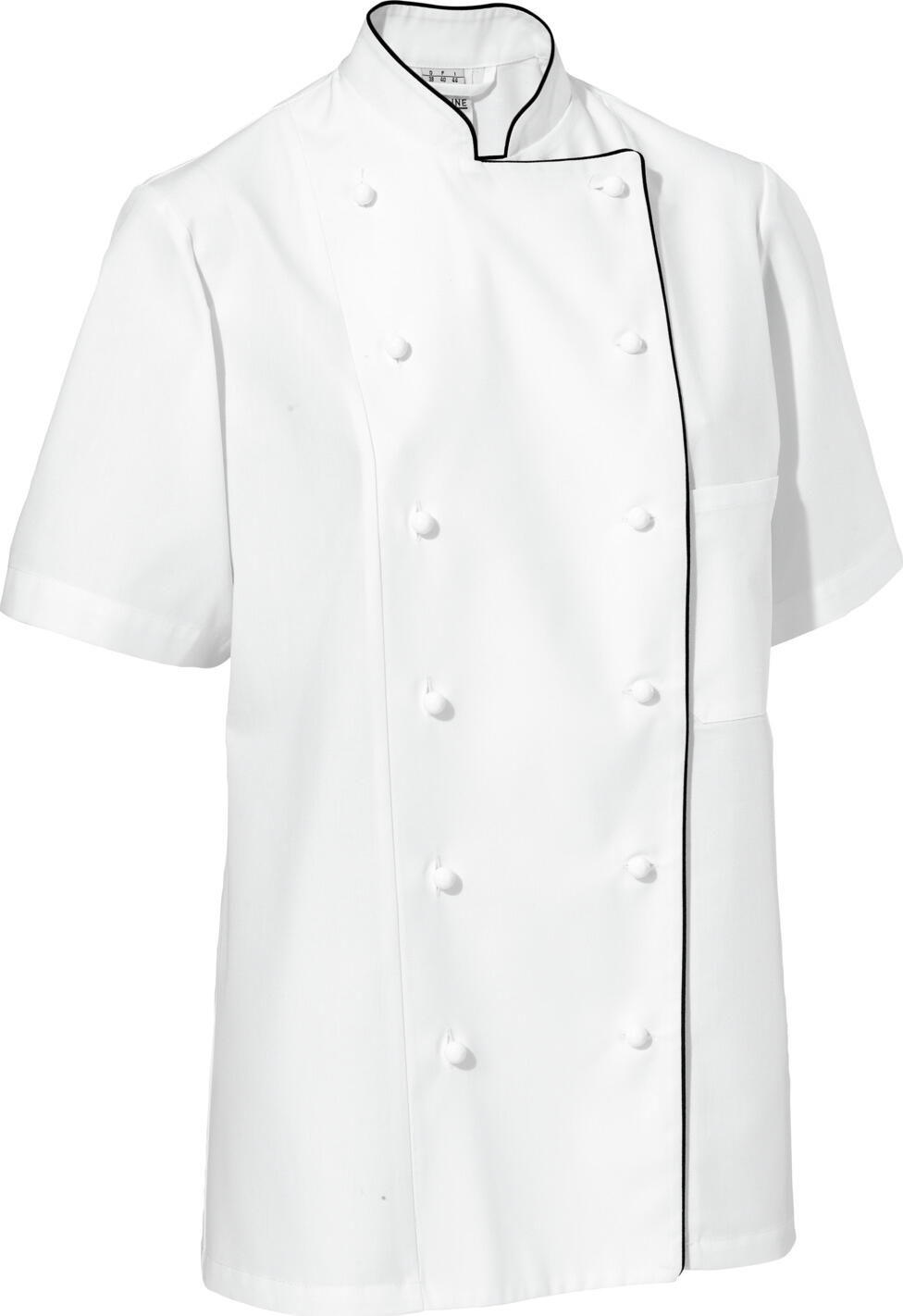 PULSIVA LUSINI Solutions GmbH Women's chef jacket Aila cotton half sleeve colored piping Damenkochjacke Aila Baumwolle Halbarm farbige Paspel Women's chef jacket Aila cotton half sleeve colored piping; Size 56; white/black Damenkochjacke Aila Baumwolle Halbarm farbige Paspel; Kleidergröße 56; weiß/schwarz 100 % cotton. 200 g/m². 60 °C wash. Modern, durable women's chef jacket made of easy-care cotton in half sleeves. With double row 6-button closure, double button placket and removable ball buttons. There is a contrasting colored piping at the collar and closure edge. This classic chef jacket features a patch chest pocket. Also available in long sleeve. Straight cut with maximum freedom of movement. Delivery incl. black ball buttons. Back length: 73 cm for size 36. 100 % Baumwolle. 200 g/m². 60°-Wäsche. Moderne, strapazierfähige Damenkochjacke aus pflegeleichter Baumwolle in Halbarm. Mit zweireihigem 6-Knopf Verschluss, doppelter Knopfleiste und abnehmbaren Kugelknöpfen. Am Kragen und an der Verschlusskante befindet sich ein farbiger Kontrastpaspel. Die klassische Kochjacke verfügt über eine aufgesetzte Brusttasche. Auch in Langarm erhältlich. Gerader Schnitt mit höchster Bewegungsfreiheit. Lieferung: inkl.schwarzer Kugelknöpfe. Rückenlänge: 73 cm in Gr 36