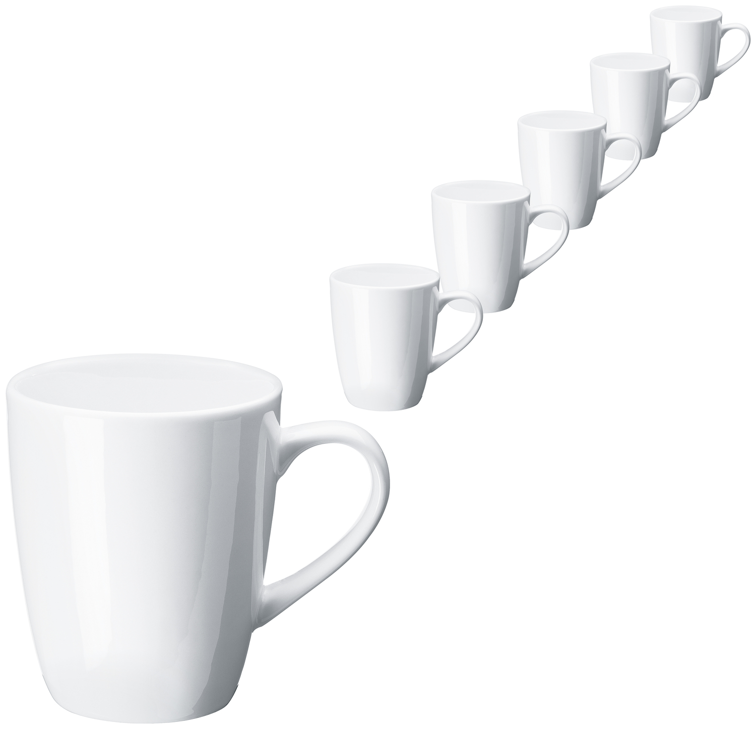 Set de 6 cani de cafea Pulsiva Clipo, 350ml Porțelan Hotel Alb, Compatibile cu Cuptorul cu Microunde și Mașina de Spălat Vase, 8.8x10.5 cm