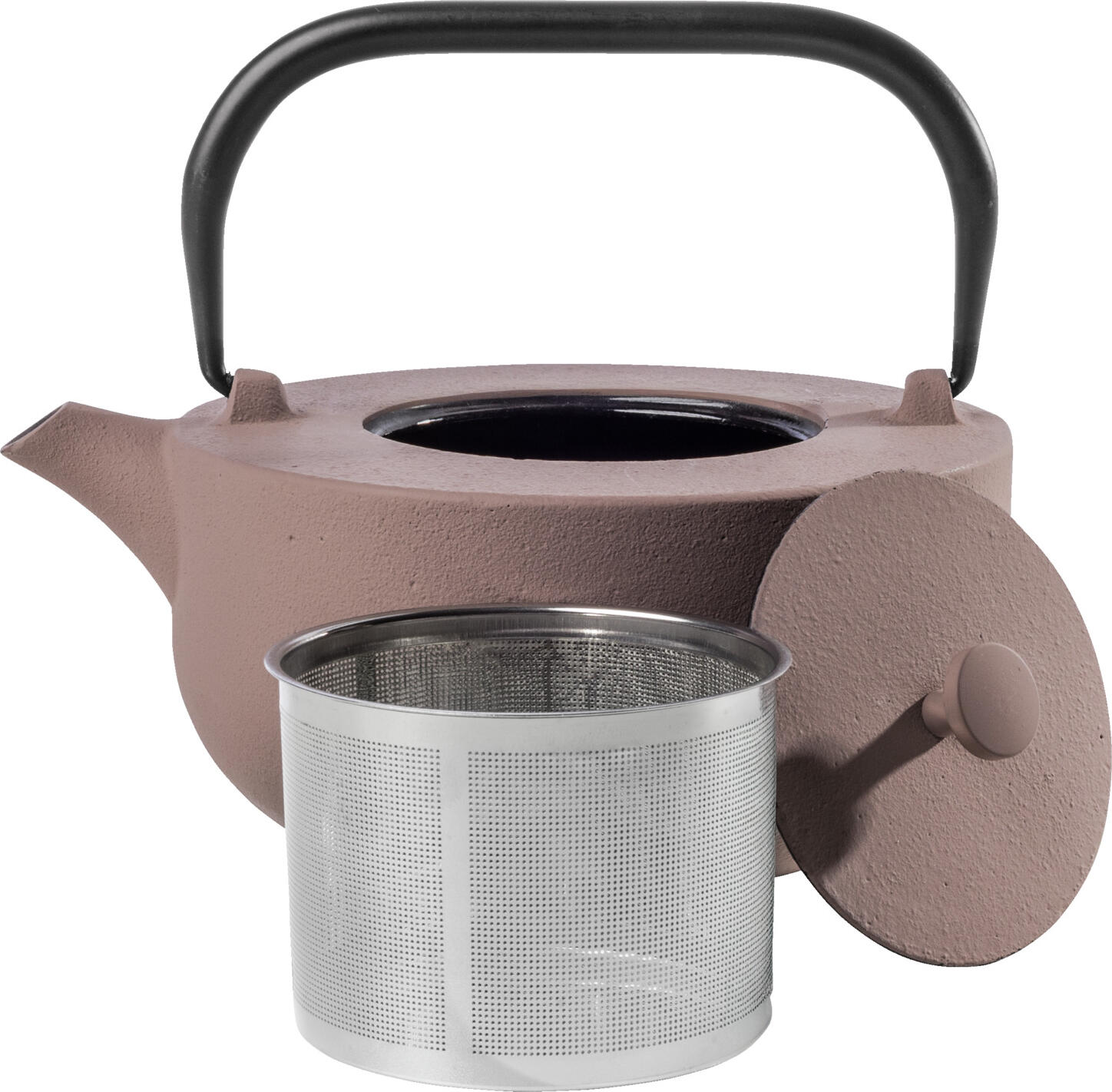 VEGA Nari Cast Iron Teapot, Brown, 960 ml Enameled Interior, Round Shape with Stainless Steel Strainer and Lid, High Heat Retention