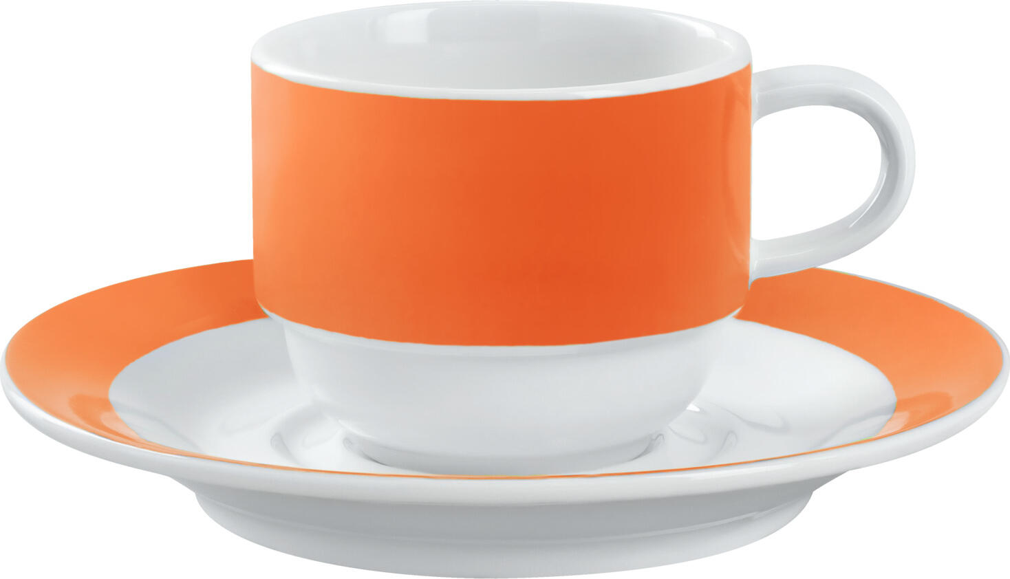 PULSIVA Coffee Cup Set of 6, White Porcelain with Orange Rim, Stackable and Robust, Microwave and Dishwasher Safe, 160 ml
