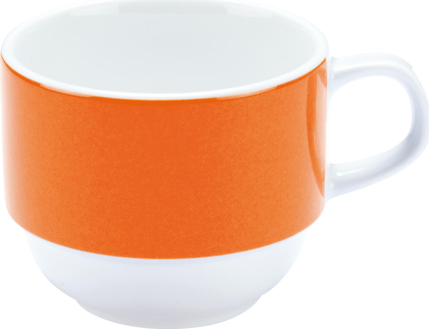 PULSIVA Coffee Cup Set of 6, White Porcelain with Orange Rim, Stackable and Robust, Microwave and Dishwasher Safe, 160 ml