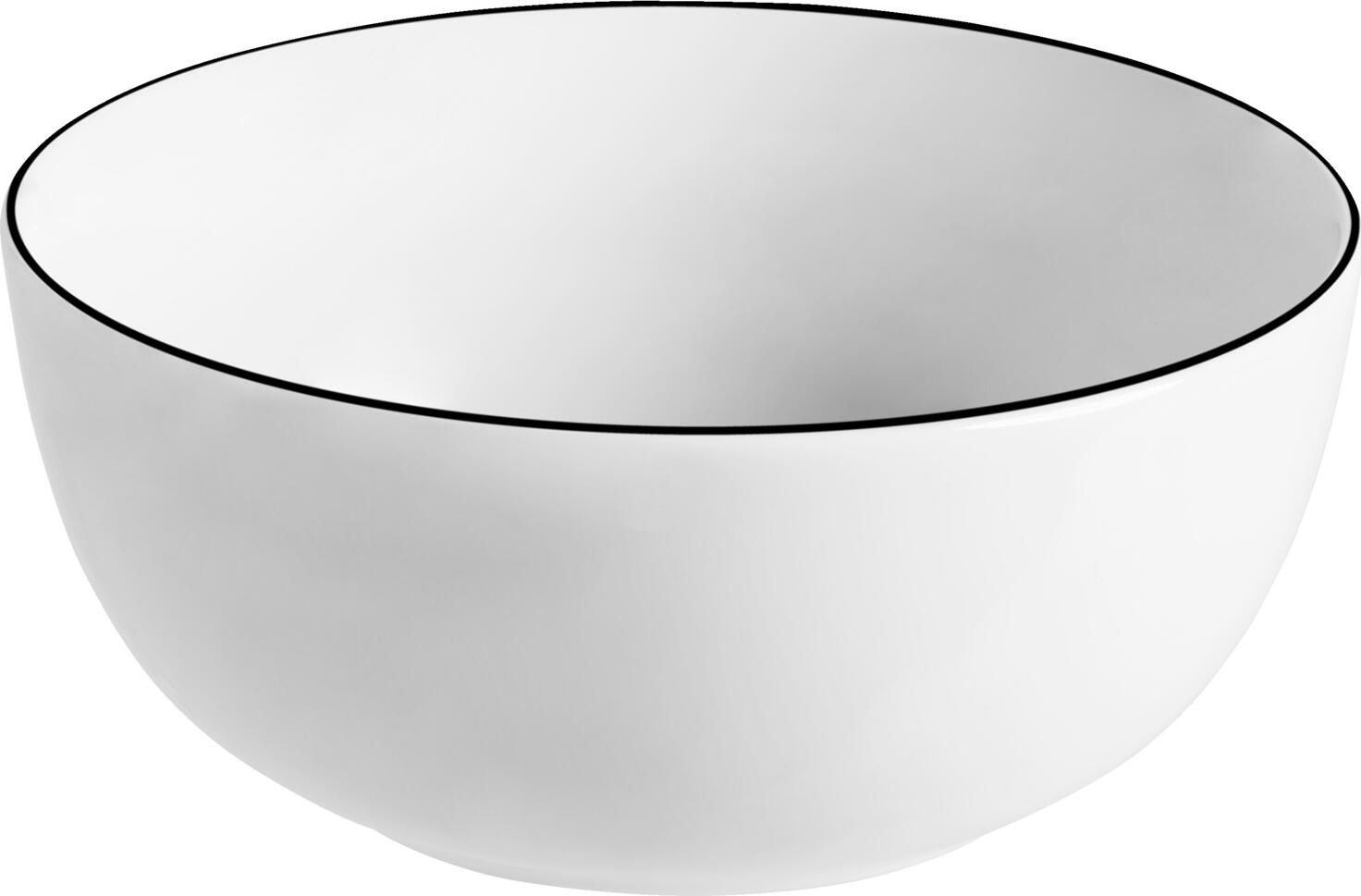 Set de 6 boluri din porțelan VEGA Bellino, 470ml, Diametru 13cm, Alb cu Margine Neagră, Compatibile cu Cuptorul cu Microunde și Mașina de Spălat Vase, Pictate Manual