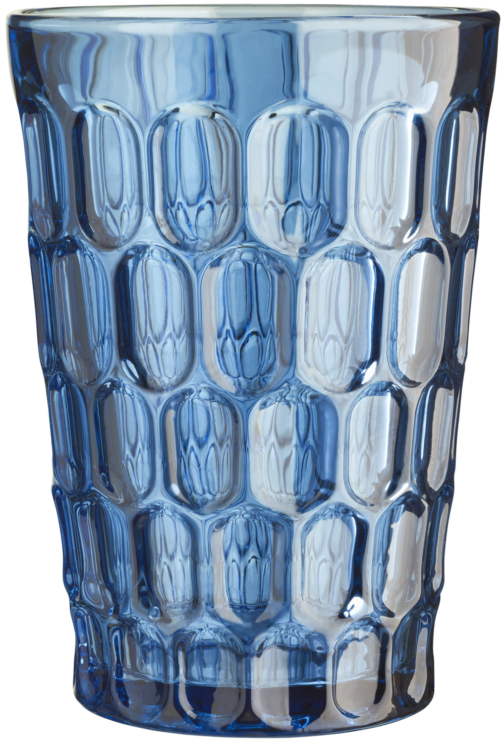 VEGA LUSINI Solutions GmbH Water glass Isabella Wasserglas Isabella Water glass Isabella; 360 ml, 8.9x12.6 cm (ØxH); blue; 6 piece / pack Wasserglas Isabella; 360 ml, 8.9x12.6 cm (ØxH); blau; 6 Stück / Pack Drinking glass with trendy structure on the outside made of solid colored glass. Stackable and dishwasher safe. Trinkglas mit trendiger Struktur an der Außenseite aus durchgefärbtem Glas. Stapelbar und spülmaschinenfest.