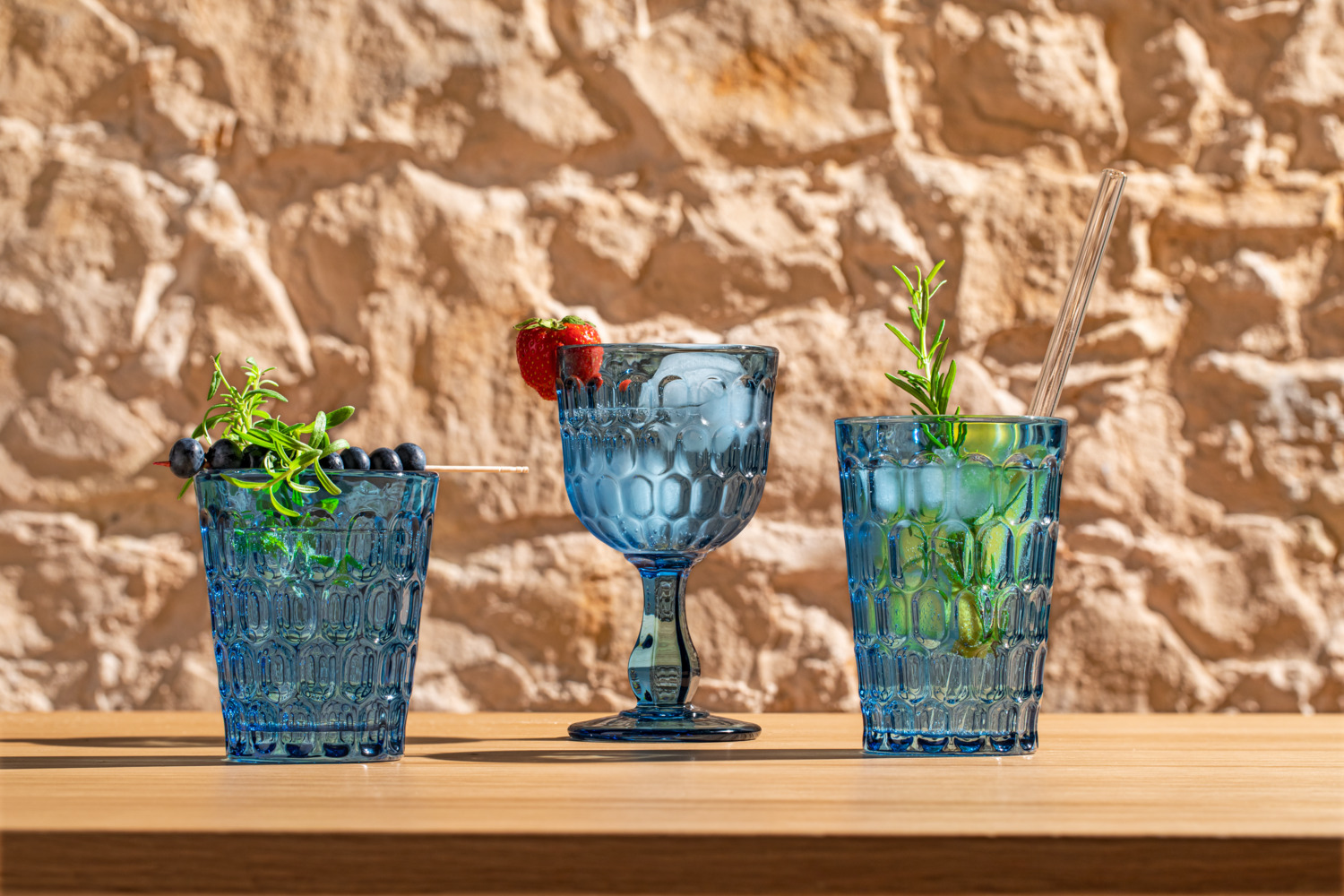 VEGA LUSINI Isabella Water Glass Set of 6, 360 ml, Blue Dyed Glass, Stackable and Dishwasher Safe, 8.9 x 12.6 cm