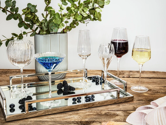 Chef & Sommelier Symetrie Cocktail Glass Set of 6, 210 ml Crystal Glass with Facet Cut Vertical Optical Lines, Dishwasher Safe, Transparent