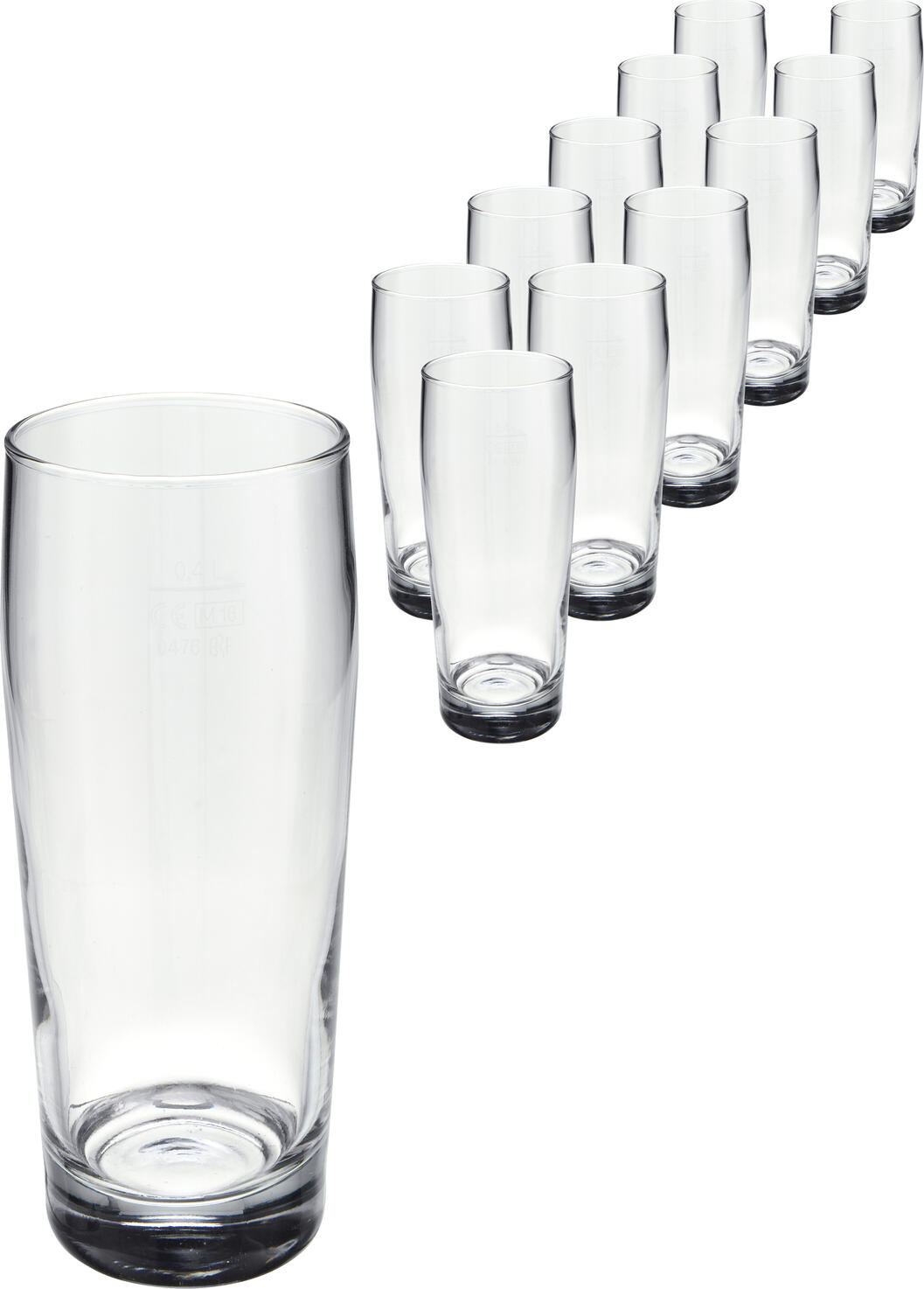 Pasabahce Willibecher Beer Glass Set of 12, 325 ml, Transparent Glass with Filling Line Eichstrich, 142 mm Height, 66 mm Diameter, Dishwasher Safe