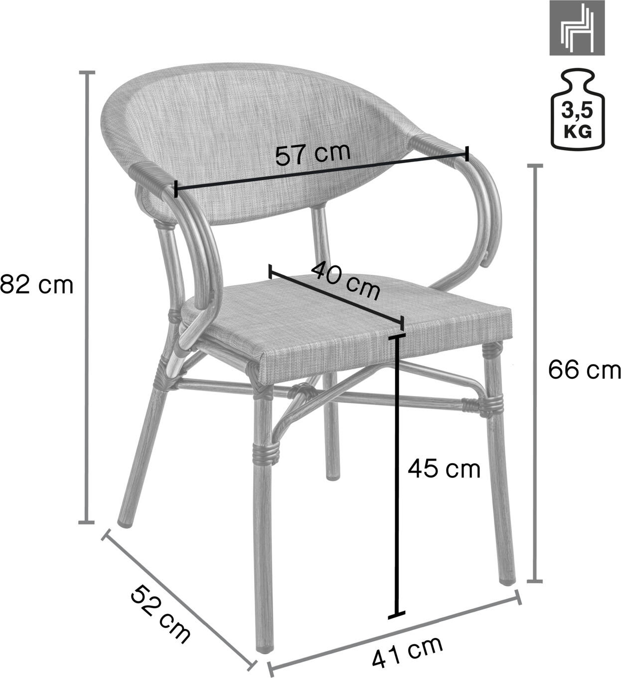 Set de 2 scaune bistro exterioare VEGA Rimalia, cadru din aluminiu vopsit electrostatic, scaun din plastic împletit, stivuibile, rezistente la intemperii