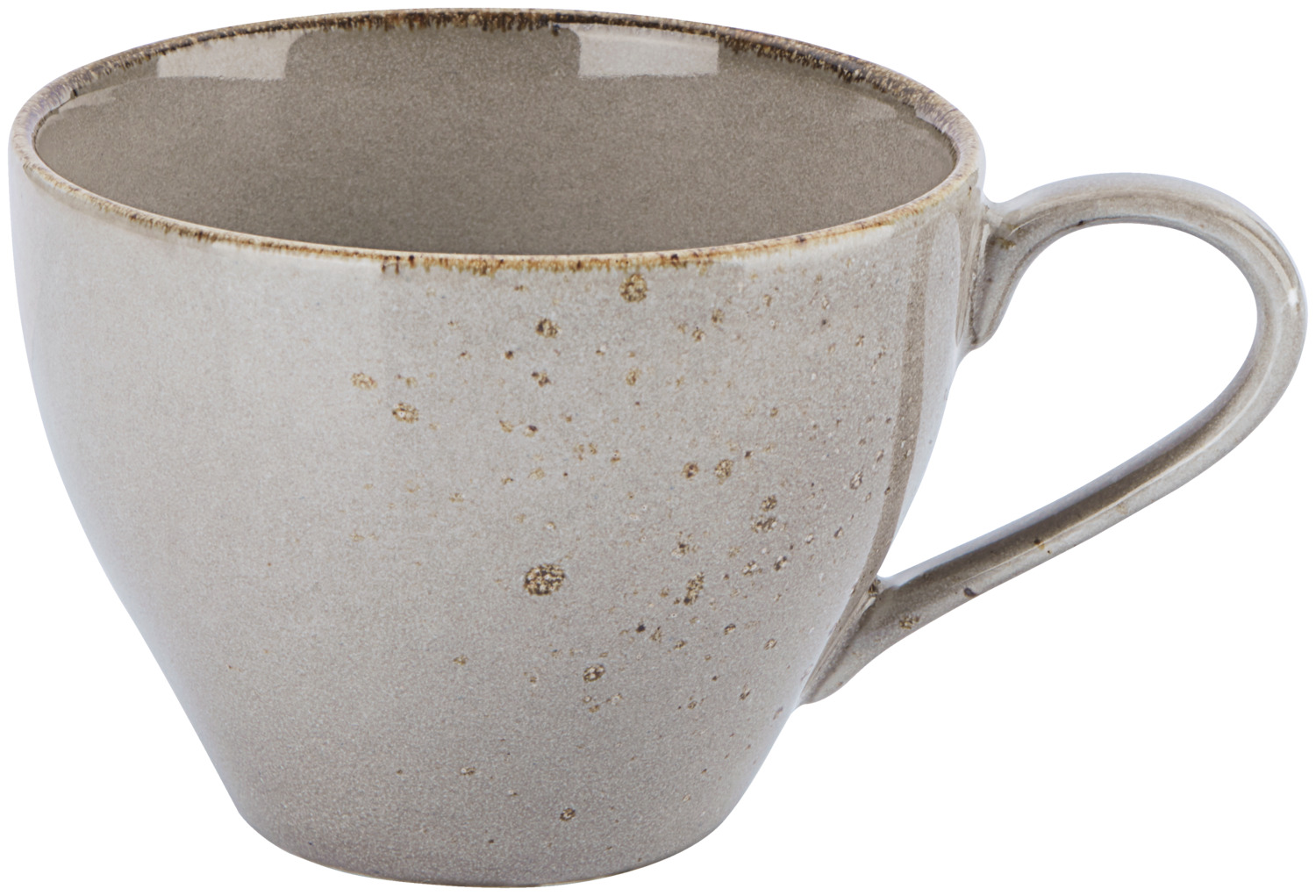 VEGA LUSINI Solutions GmbH Coffee cup Palana Kaffeetasse Palana Coffee cup Palana; 240 ml, 9.3x6.8 cm (ØxH); grey; 6 piece / pack Kaffeetasse Palana; 240 ml, 9.3x6.8 cm (ØxH); grau; 6 Stück / Pack Colored stoneware coffee cup. With irregular edges and speckles. Each piece is unique. Dishwasher safe and microwaveable. Farbige Kaffee-Obertasse aus Steingut. Mit unregelmäßigen Kanten und Sprenkeln. Jedes Teil ein Unikat. Spülmaschinenfest und mikrowellengeeignet.