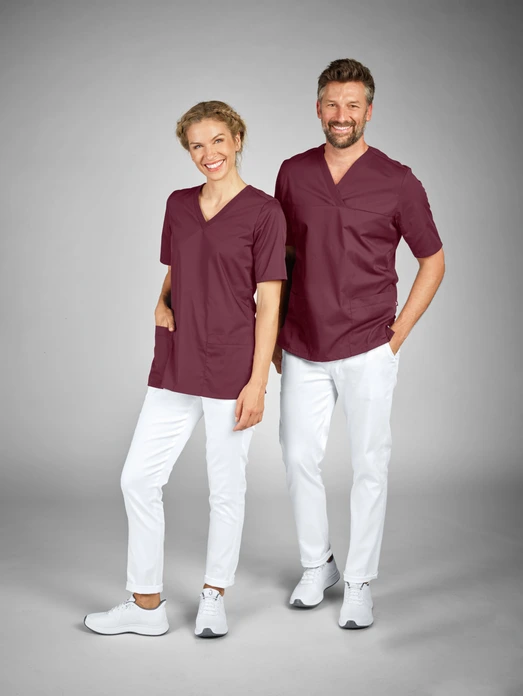 Jobeline Calva Women's Pull-On Tunic, Short-Sleeved V-Neck Smock, 65% Polyester 35% Cotton, Breathable Piqué Back, 2 Patch Pockets, Regular Fit
