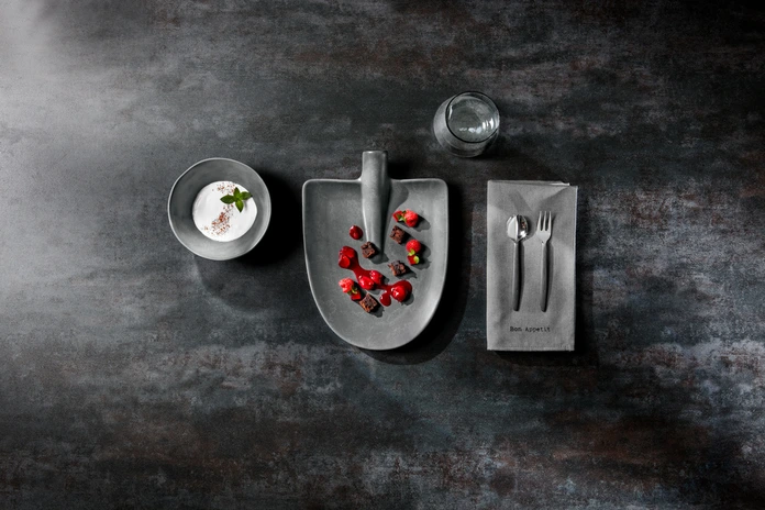Set de 2 piese Polonicare de Servire VEGA Kelda din Porțelan, Glazură Mată Antracit, Formă Semicirculară, 25.5x21.8x2.5 cm, Compatibile cu Mașina de Spălat Vase și Cuptorul cu Microunde