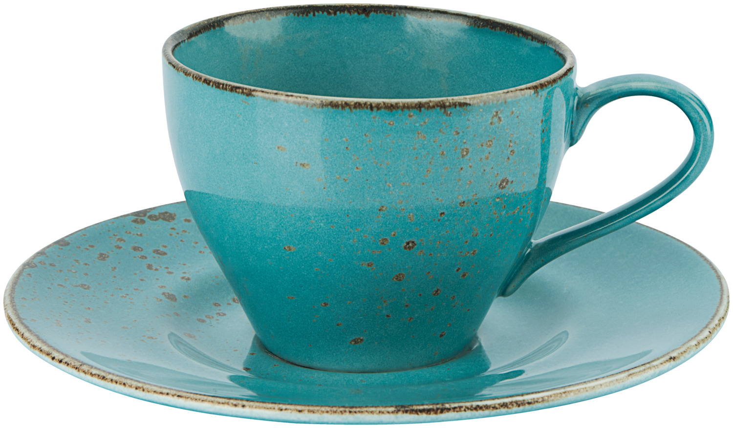 Стандартная кружка для кофе VEGA Palana, 240 мл, керамика stoneware, бирюзовая с крапчатым покрытием, ручная роспись, неровные края, подходит для посудомоечной машины и микроволновой печи