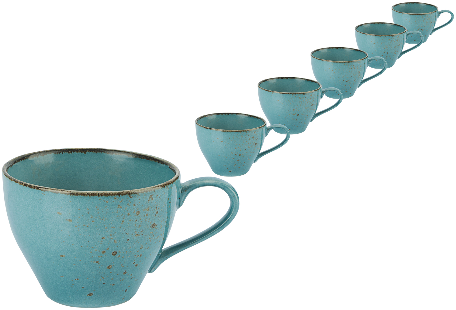 Стандартная кружка для кофе VEGA Palana, 240 мл, керамика stoneware, бирюзовая с крапчатым покрытием, ручная роспись, неровные края, подходит для посудомоечной машины и микроволновой печи