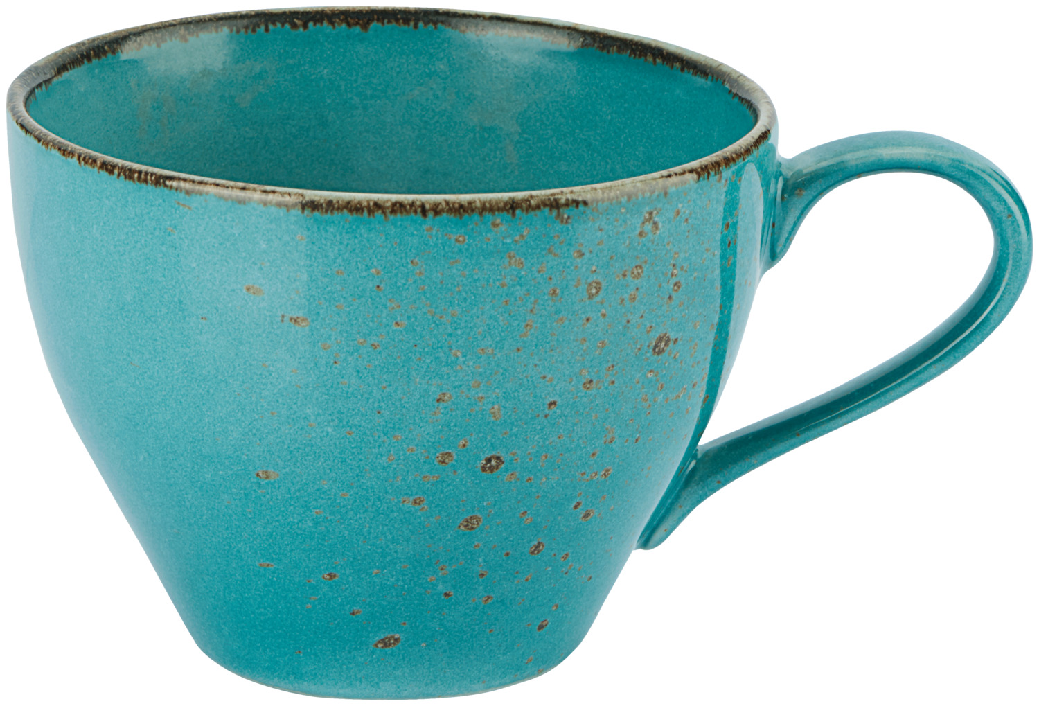 VEGA LUSINI Solutions GmbH Coffee cup Palana Kaffeetasse Palana Coffee cup Palana; 240 ml, 9.3x6.8 cm (ØxH); turquoise; 6 piece / pack Kaffeetasse Palana; 240 ml, 9.3x6.8 cm (ØxH); türkis; 6 Stück / Pack Colored stoneware coffee cup. With irregular edges and speckles. Each piece is unique. Dishwasher safe and microwaveable. Farbige Kaffee-Obertasse aus Steingut. Mit unregelmäßigen Kanten und Sprenkeln. Jedes Teil ein Unikat. Spülmaschinenfest und mikrowellengeeignet.