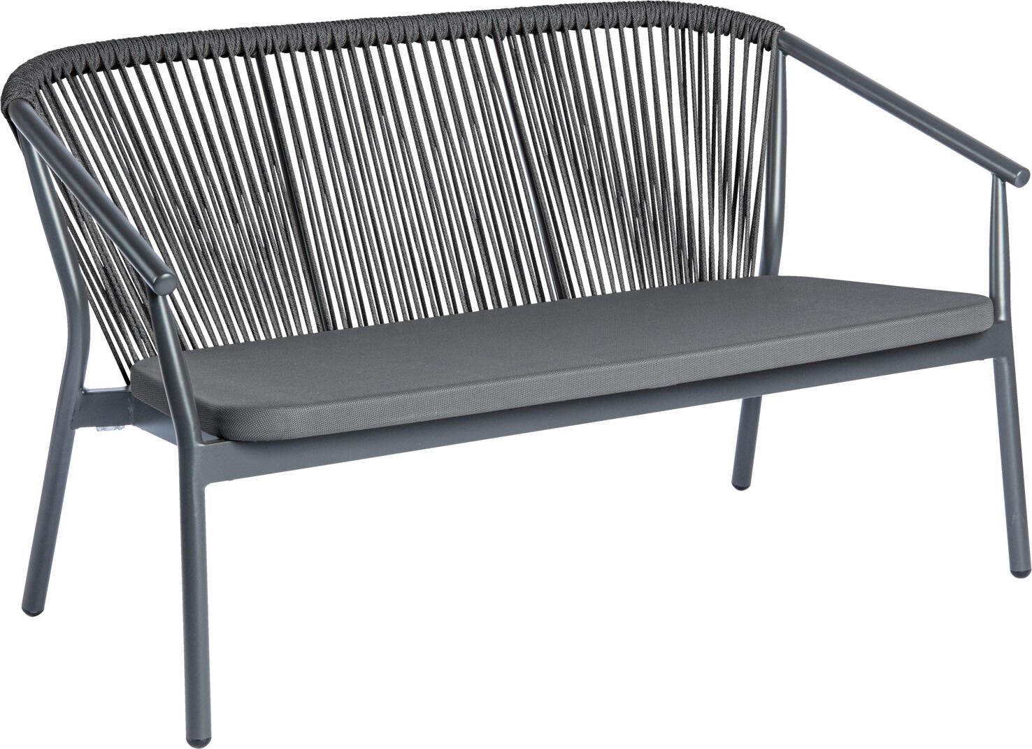 VEGA LUSINI Solutions GmbH Outdoor sofa Calvo 3-seater Outdoor Sofa Calvo 3-Sitzer Outdoor sofa Calvo 3-seater; 140x75x78 cm (WxDxH); seat anthracite, base anthracite Outdoor Sofa Calvo 3-Sitzer; 140x75x78 cm (BxTxH); Sitz anthrazit, Gestell anthrazit High-quality sofa made of powder-coated aluminum frame and backrest made of Rope wickerwork (98% polypropylene + 2% polyester yarn). Seat made of textile covering. Weatherproof, UV-resistant and stackable. Suitable for outdoor use. Plastic glides included. Supplied assembled. Please order matching armchair or chair at the same time. Hochwertiges Sofa aus pulverbeschichtetem Aluminiumrahmen und Rückenlehne aus Rope-Geflecht (98 % Polypropylen + 2 % Polyestergarn). Sitzfläche aus Textilenbespannung. Wetterfest, UV-beständig und stapelbar. Für den Außenbereich geeignet. Inklusive Kunststoffgleiter. Lieferung erfolgt montiert. Passenden Sessel oder Stuhl gleich mitbestellen.