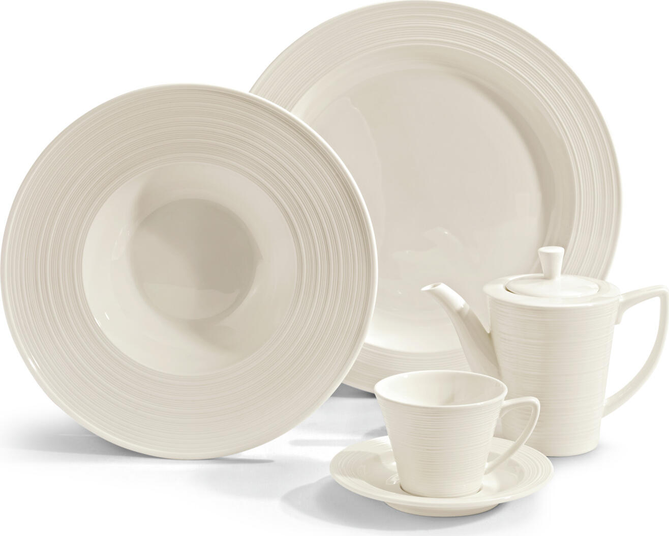 Cana de cafea cu capac LUSINI Skyline din porțelan de calitate, Alb Crem, 420 ml, Design Modern cu Relief, Set de 6 piese