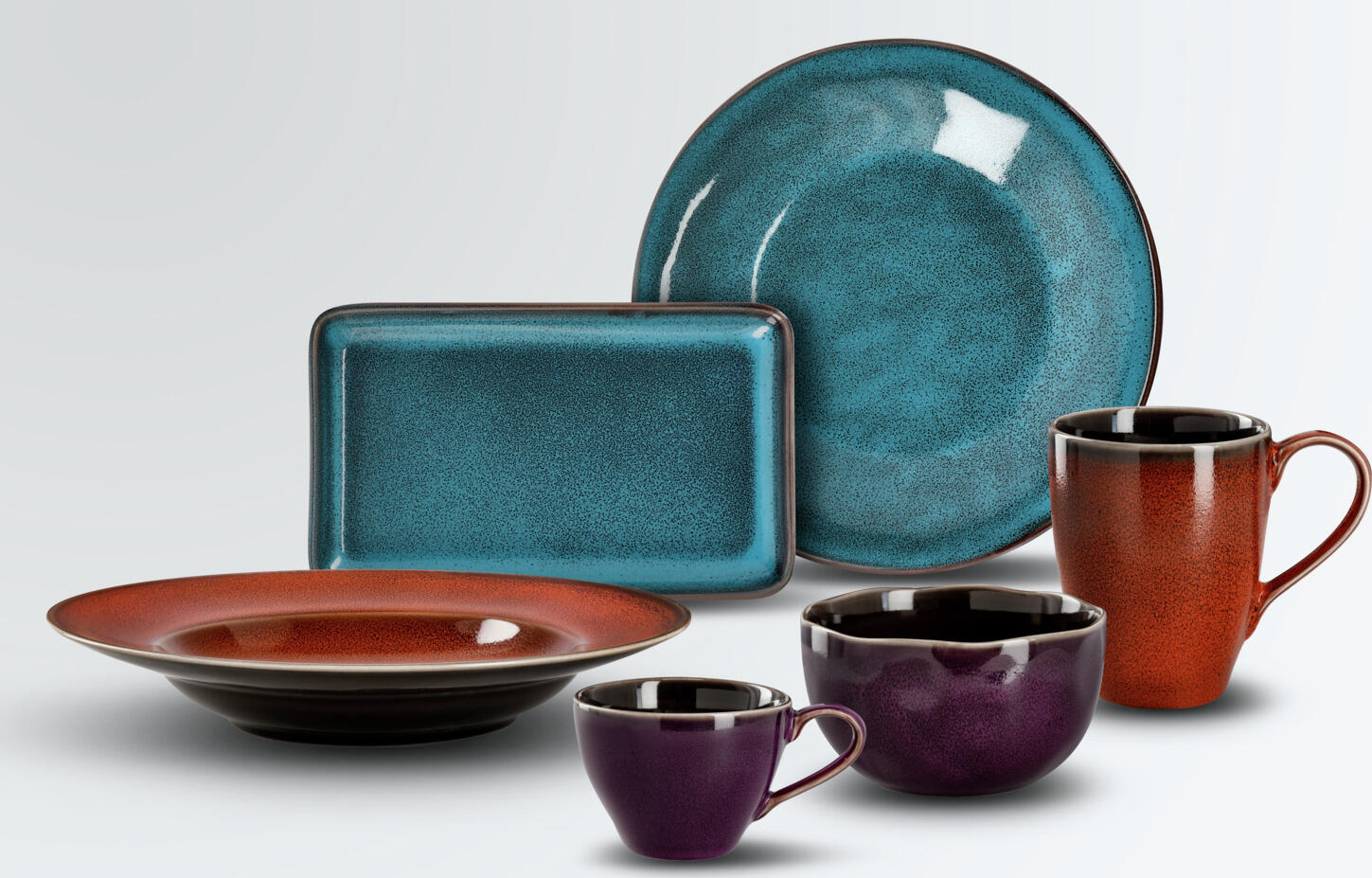 Vega Oriento Tableware Set of 6 Pieces, Hand-Painted Stoneware, Unique Irregular Edges, Dishwasher and Microwave Safe