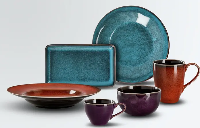 Vega Oriento Tableware Set of 6 Pieces, Hand-Painted Stoneware, Unique Irregular Edges, Dishwasher and Microwave Safe