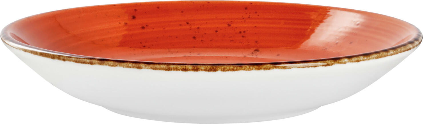 VEGA Nebro Deep Plate Set of 6, Premium Porcelain, 25.2 cm Diameter, 900 ml Capacity, Red and White Rustic Design, Dishwasher and Microwave Safe