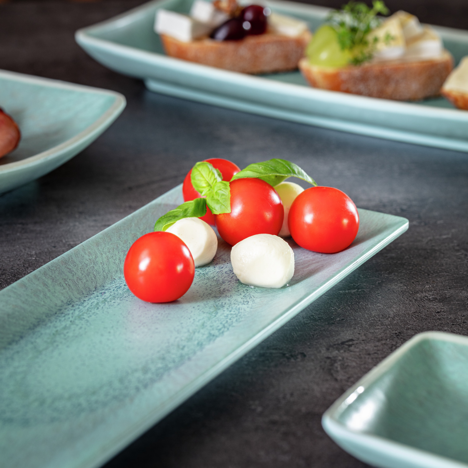 Vega Torto Serving Platter Set of 6, Rectangular Melamine Presentation Platter, Turquoise Blue, 31 x 10.5 x 1.8 cm, Impact Resistant, Dishwasher Safe